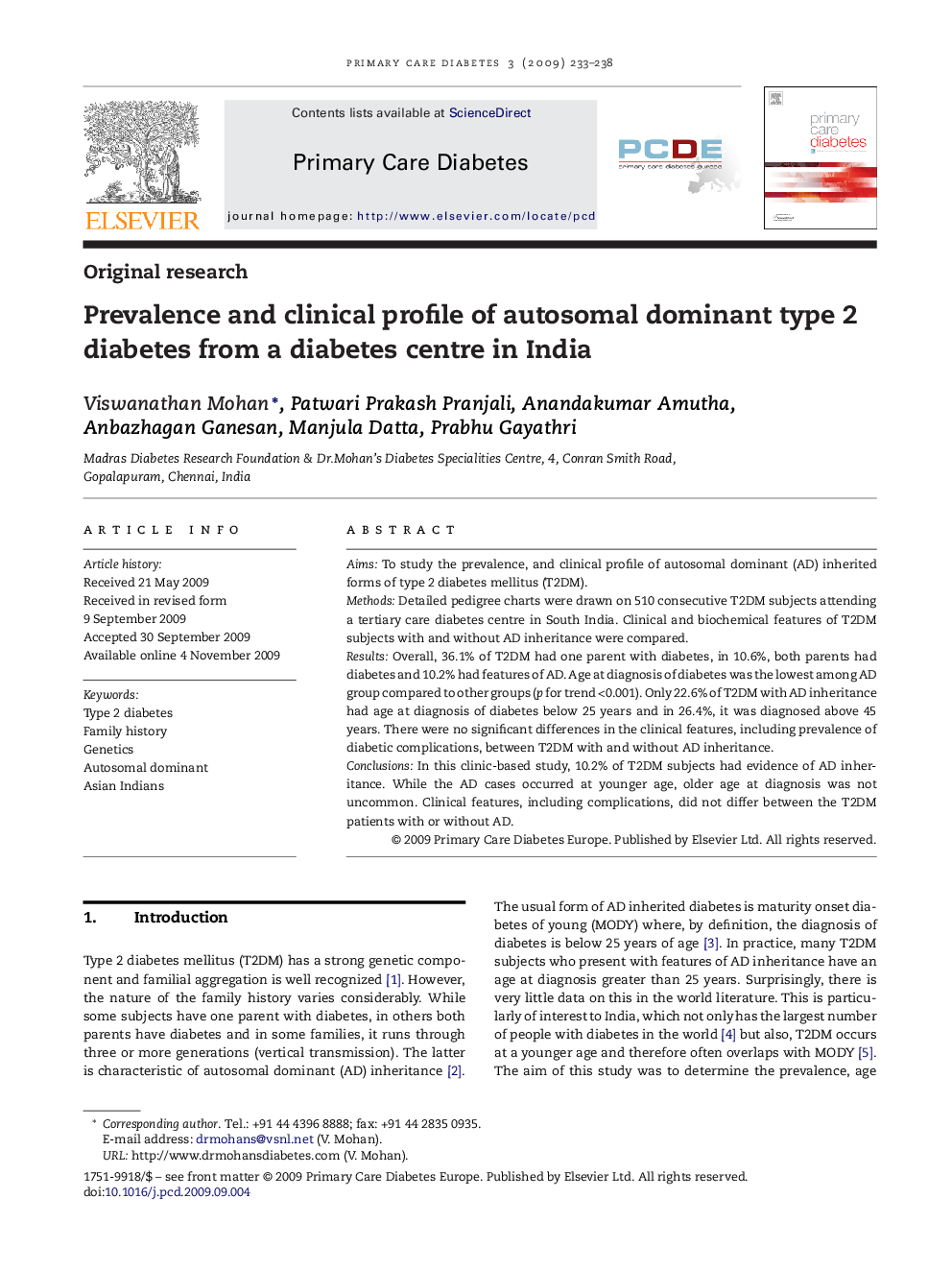 Prevalence and clinical profile of autosomal dominant type 2 diabetes from a diabetes centre in India