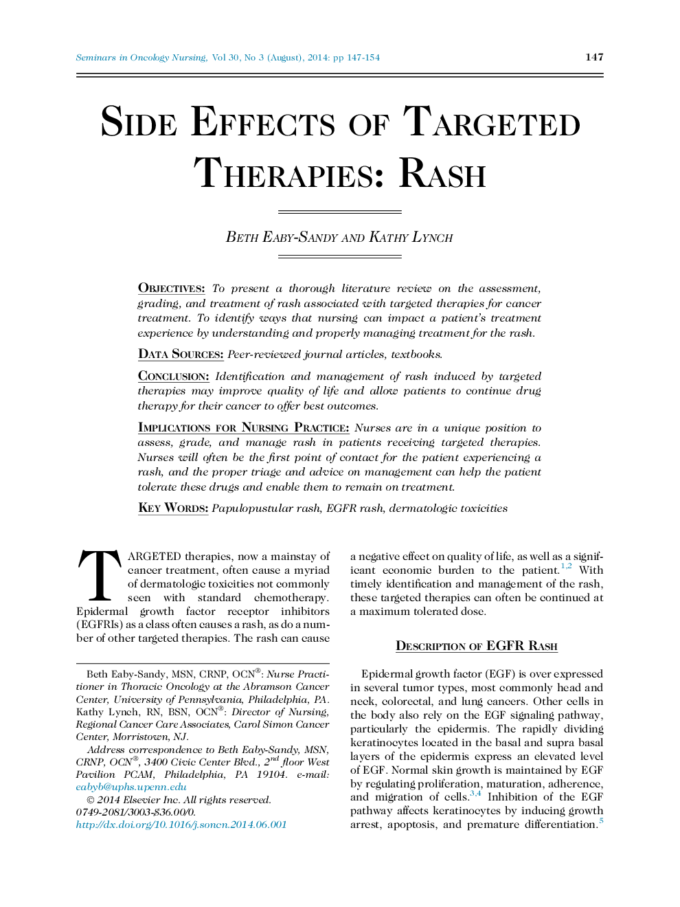 Side Effects of Targeted Therapies: Rash