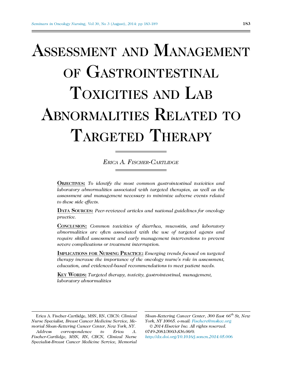 Assessment and Management of Gastrointestinal Toxicities and Lab Abnormalities Related to Targeted Therapy