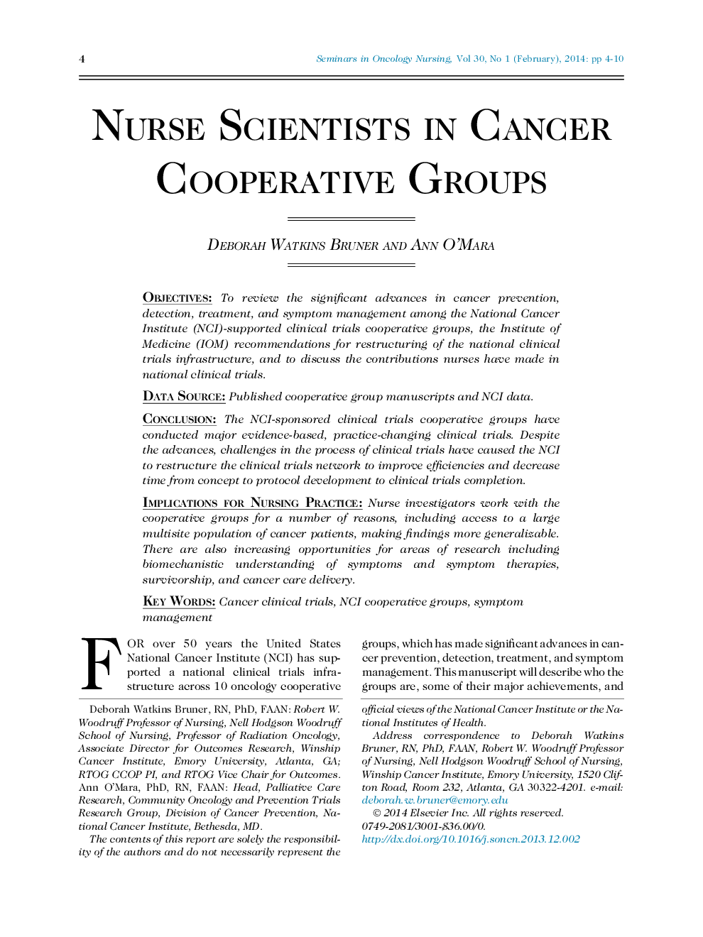 Nurse Scientists in Cancer Cooperative Groups 