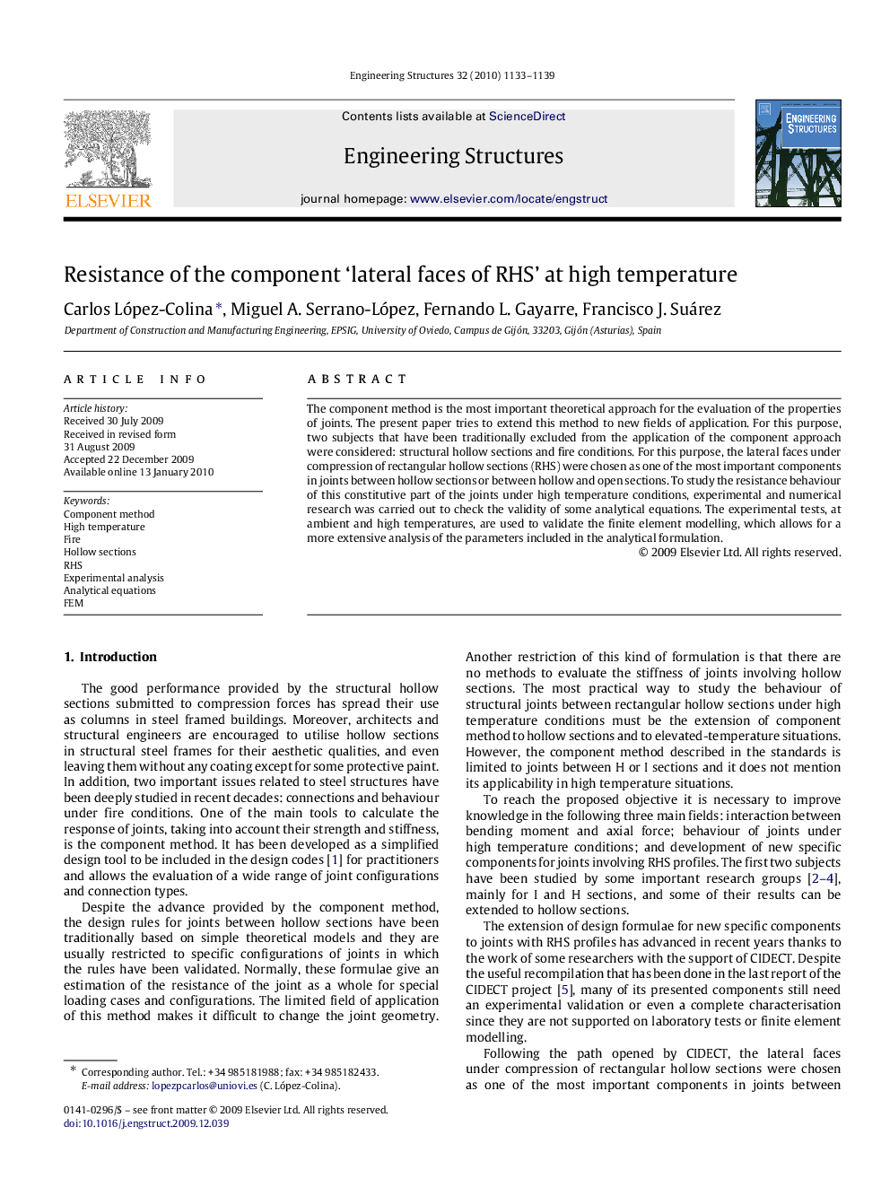 Resistance of the component ‘lateral faces of RHS’ at high temperature