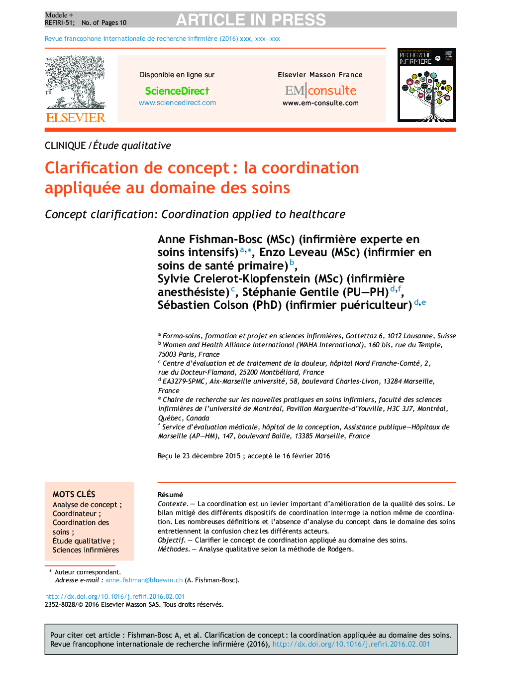 Clarification de conceptÂ : la coordination appliquée au domaine des soins