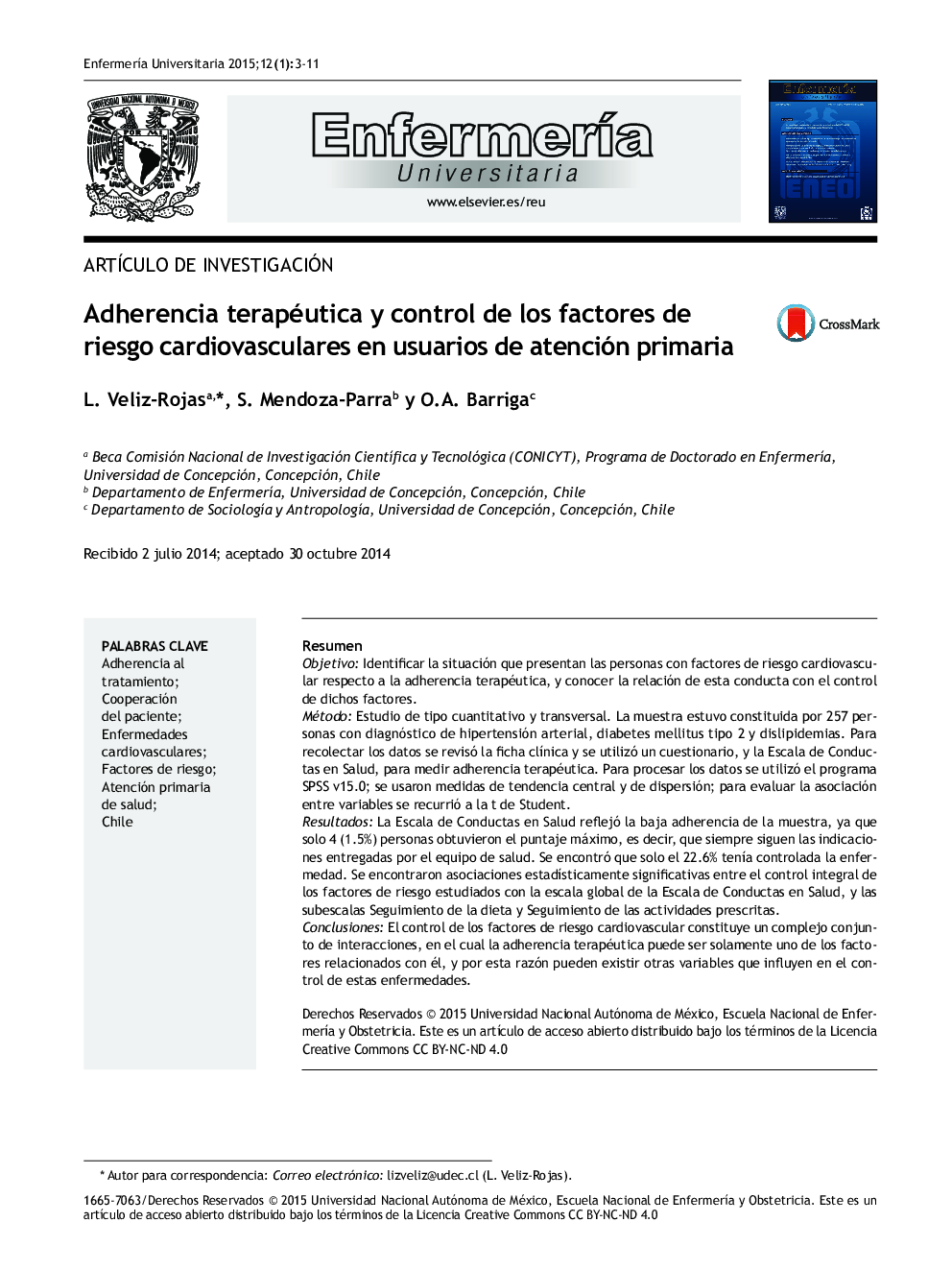 Adherencia terapéutica y control de los factores de riesgo cardiovasculares en usuarios de atención primaria