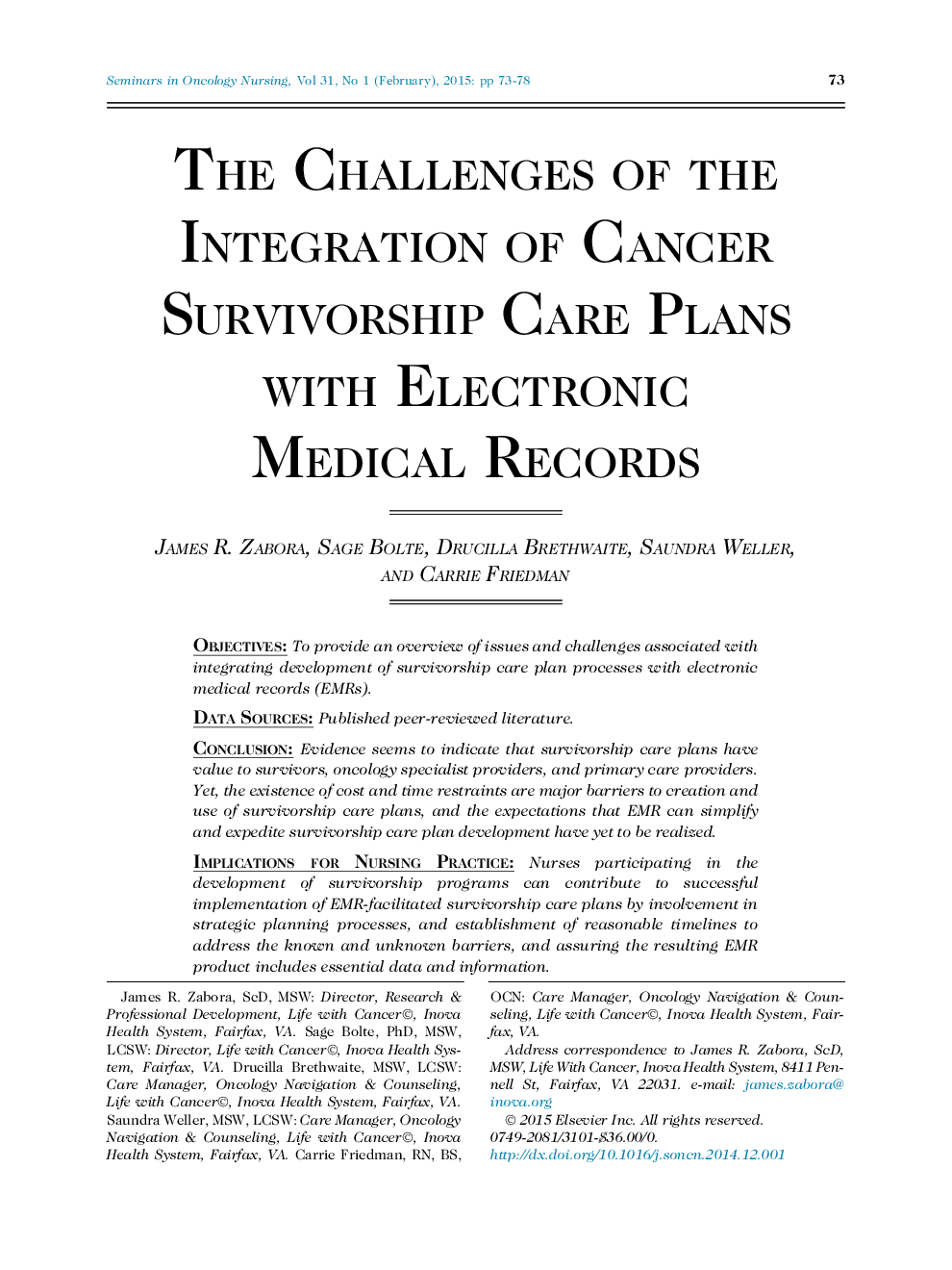 The Challenges of the Integration of Cancer Survivorship Care Plans with Electronic Medical Records