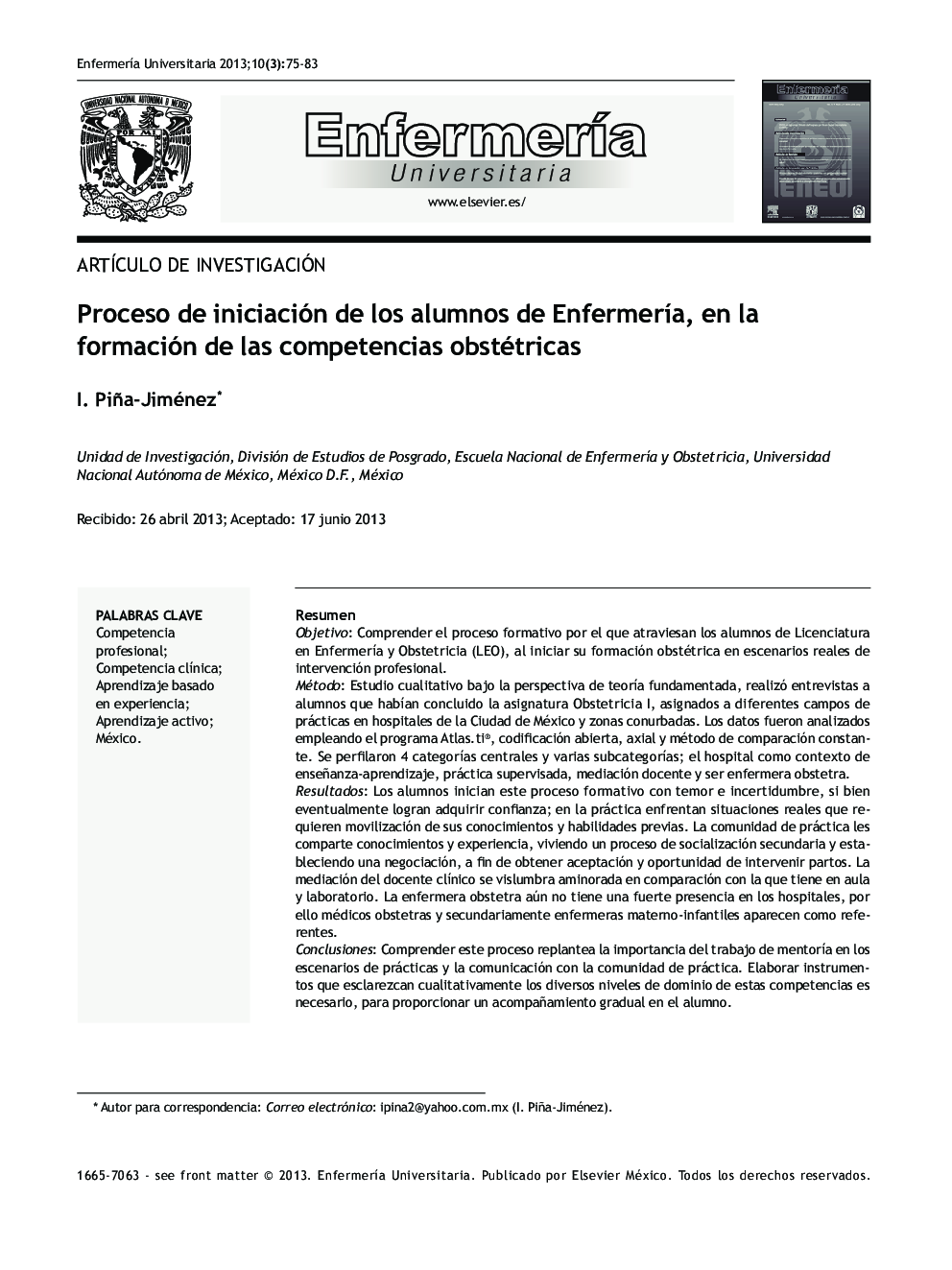 Proceso de iniciación de los alumnos de Enfermería, en la formación de las competencias obstétricas