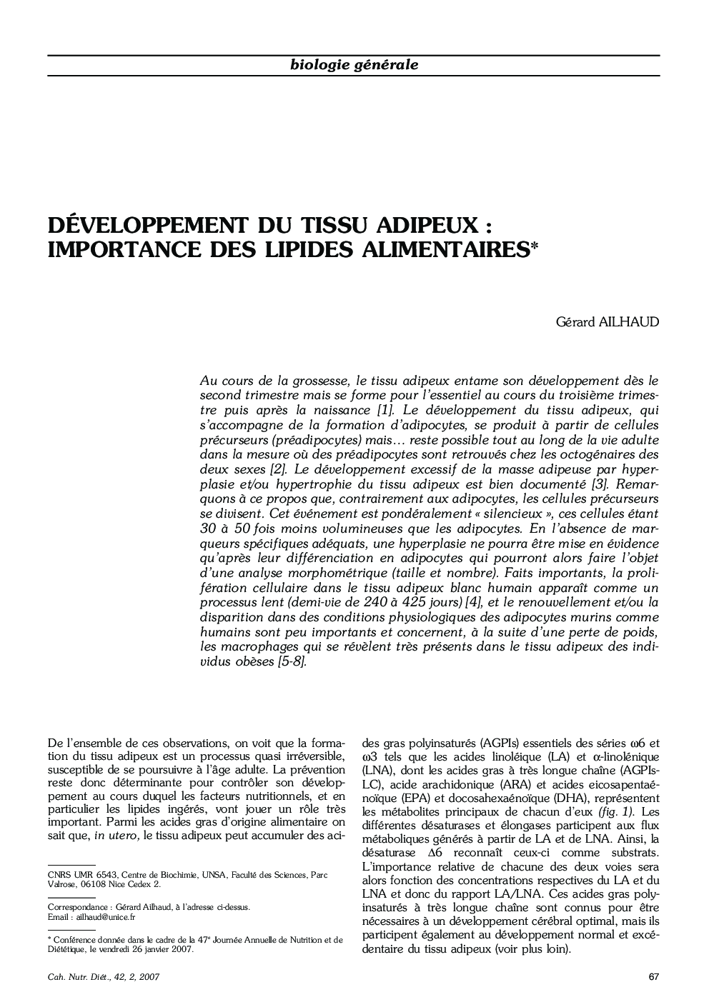 Développement du tissu adipeux : importance des lipides alimentaires1