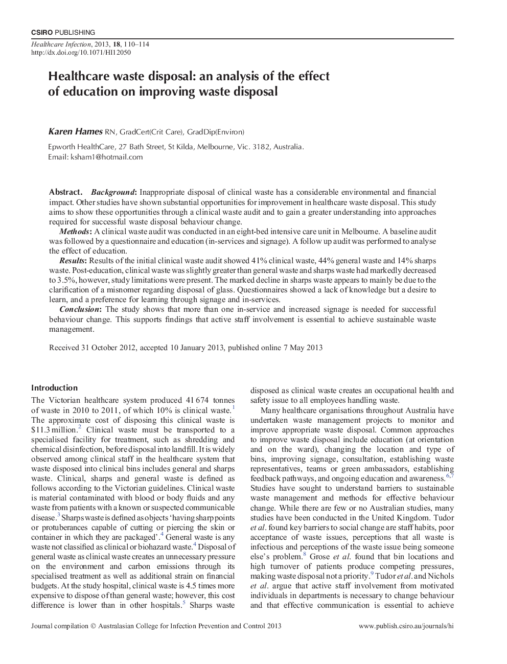 Healthcare waste disposal: an analysis of the effect of education on improving waste disposal