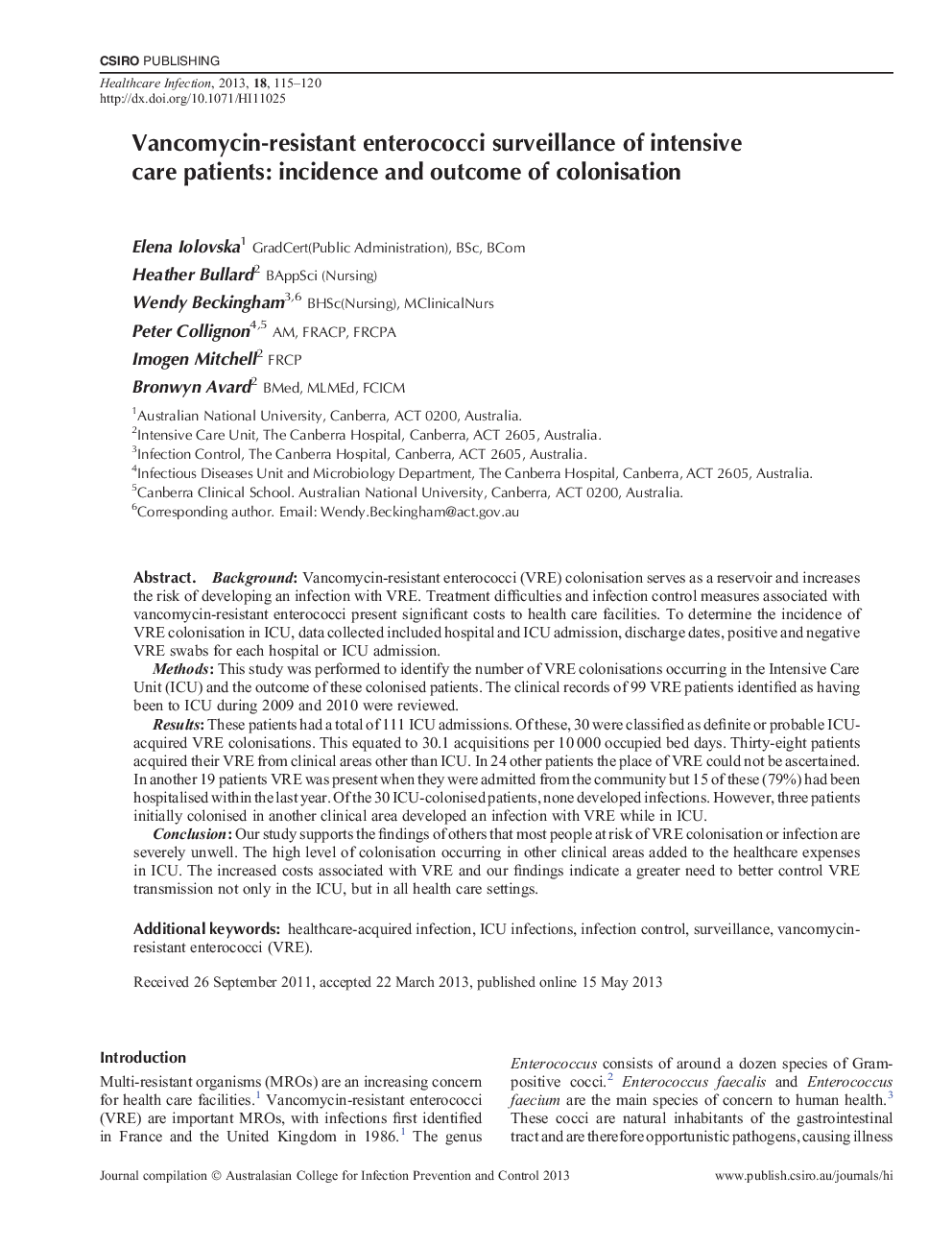 Vancomycin-resistant enterococci surveillance of intensive care patients: incidence and outcome of colonisation