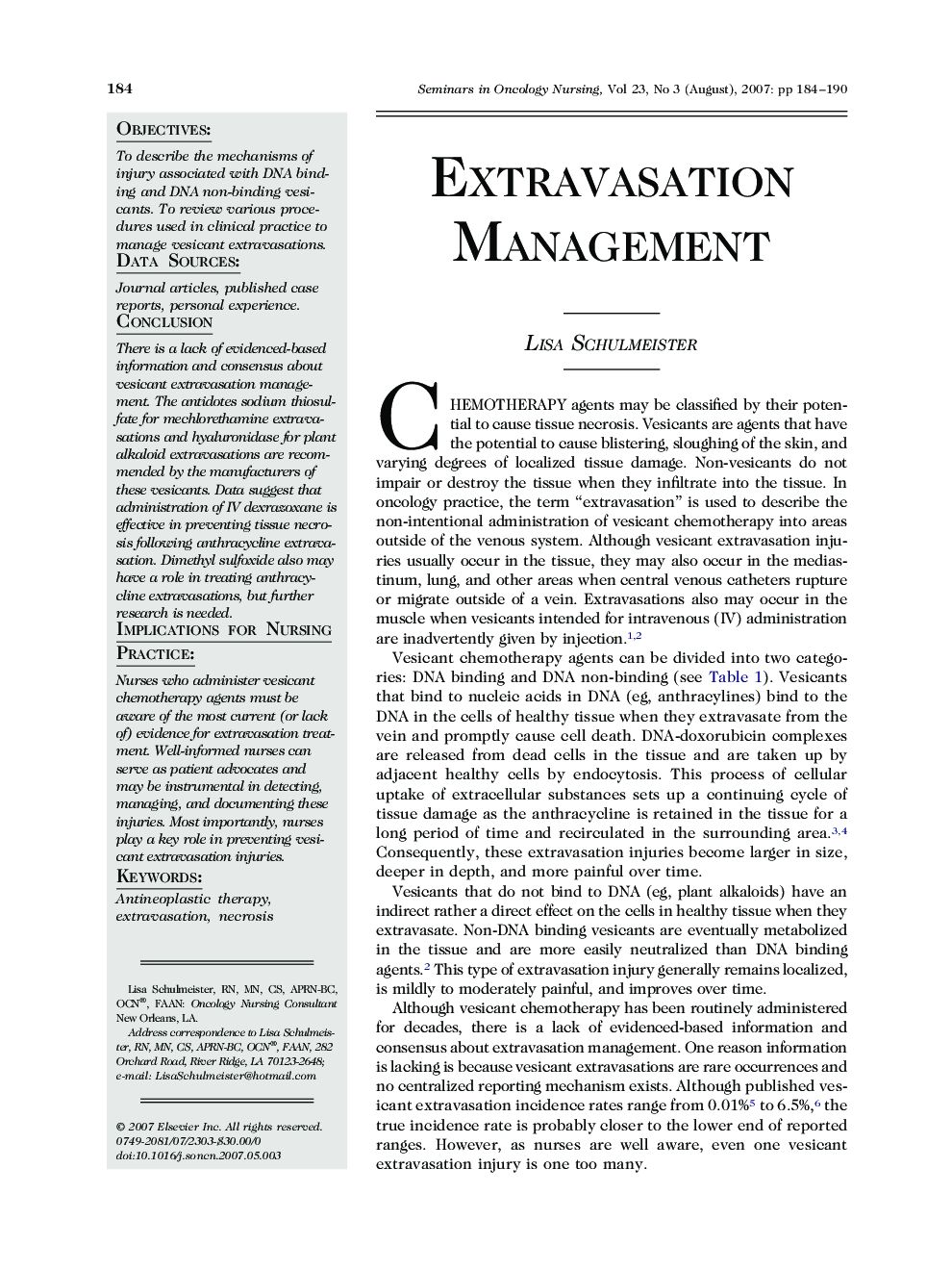 Extravasation Management