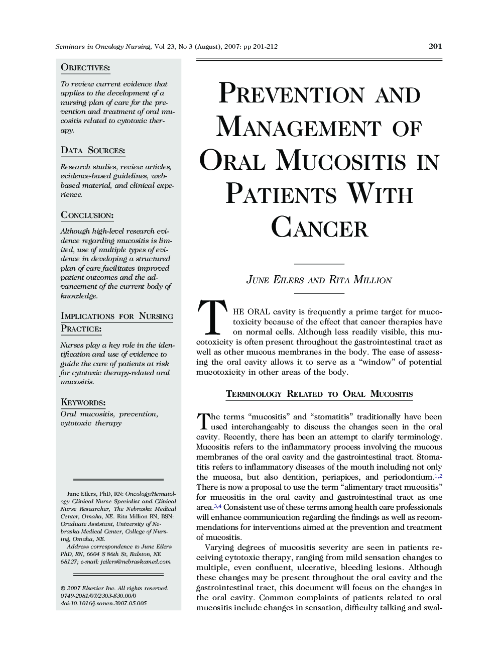 Prevention and Management of Oral Mucositis in Patients With Cancer