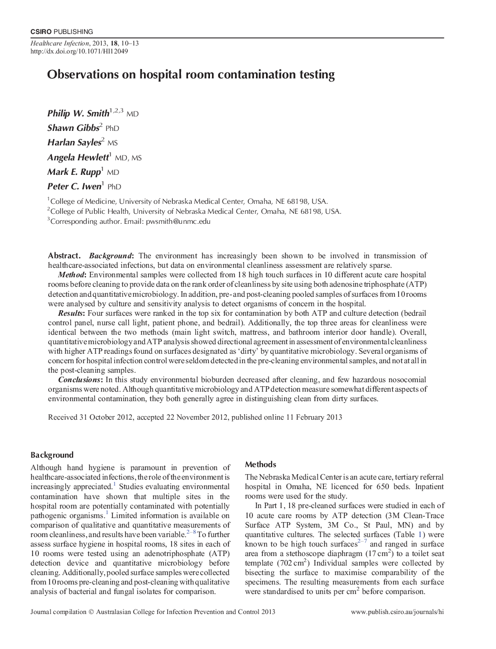 Observations on hospital room contamination testing