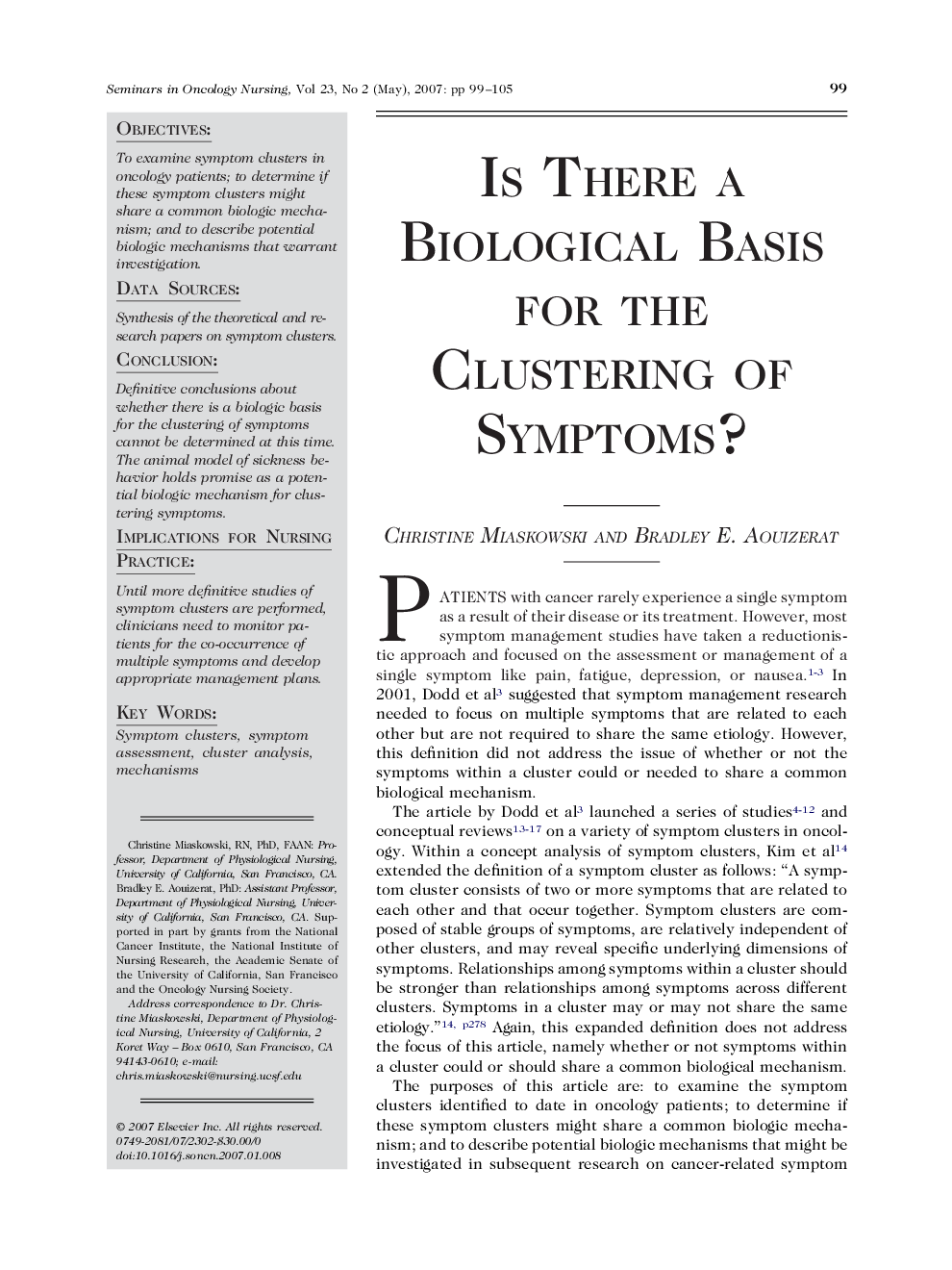 Is There a Biological Basis for the Clustering of Symptoms? 