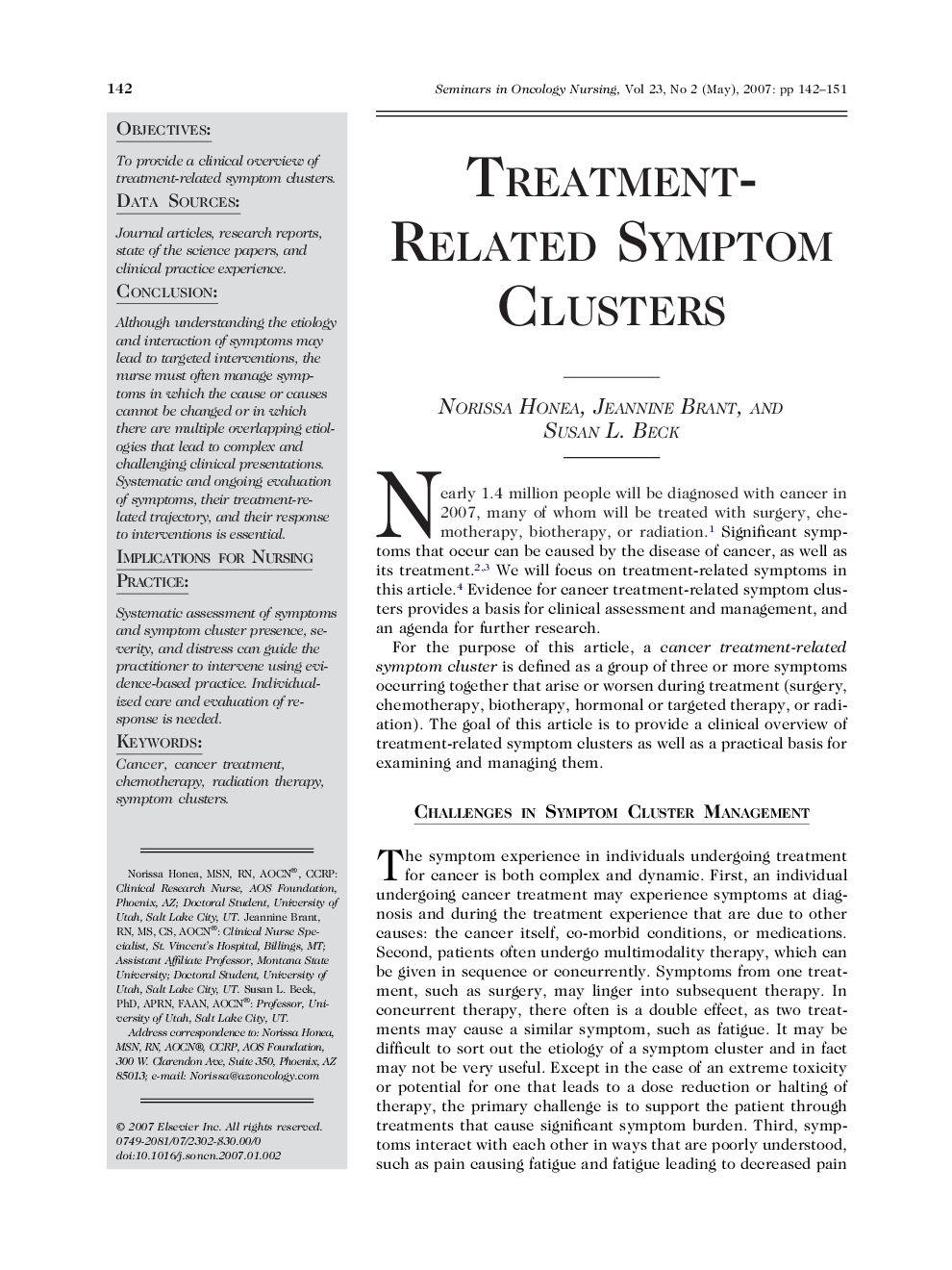 Treatment-Related Symptom Clusters