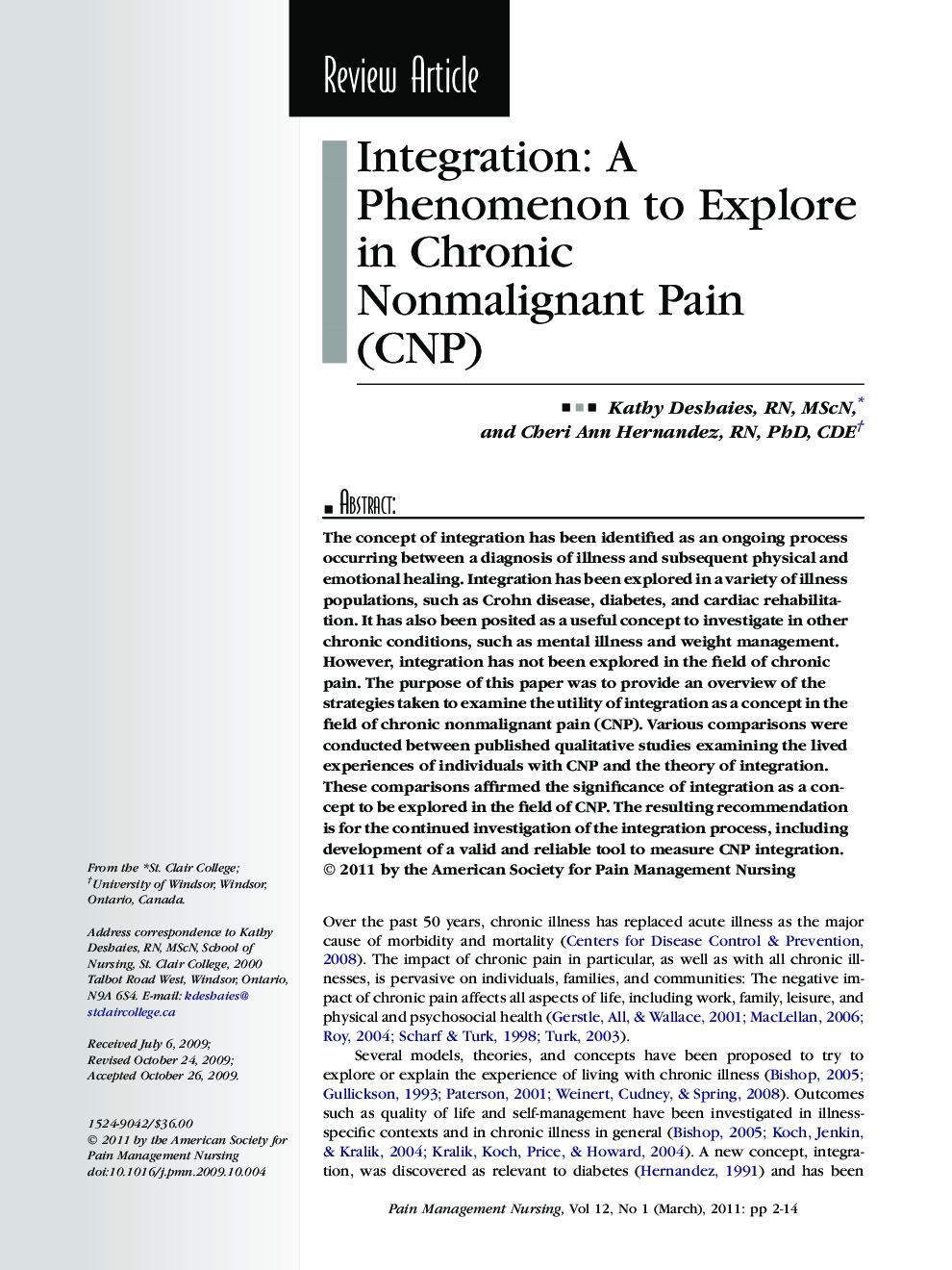 Integration: A Phenomenon to Explore in Chronic Nonmalignant Pain (CNP)