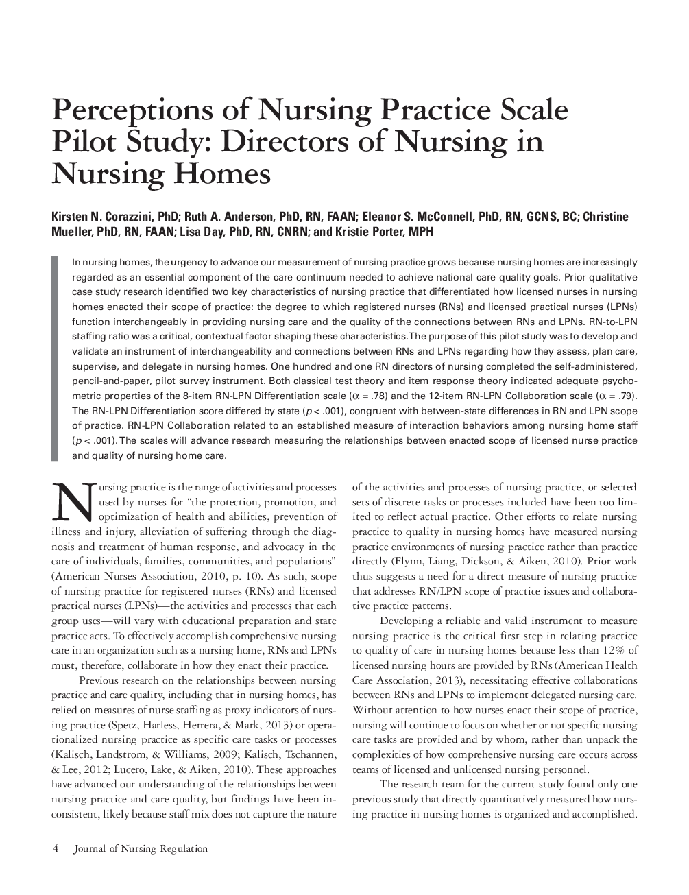 عکس صفحه اول مقاله: Perceptions of Nursing Practice Scale Pilot Study: Directors of Nursing in Nursing Homes Perceptions of Nursing Practice Scale Pilot Study: Directors of Nursing in Nursing Homes