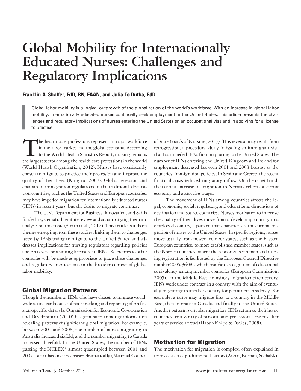 عکس صفحه اول مقاله: Global Mobility for Internationally Educated Nurses: Challenges and Regulatory Implications Global Mobility for Internationally Educated Nurses: Challenges and Regulatory Implications