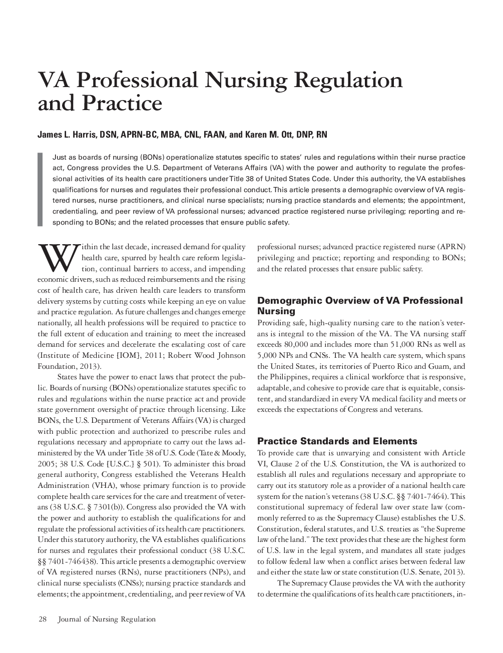 عکس صفحه اول مقاله: VA Professional Nursing Regulation and Practice VA Professional Nursing Regulation and Practice