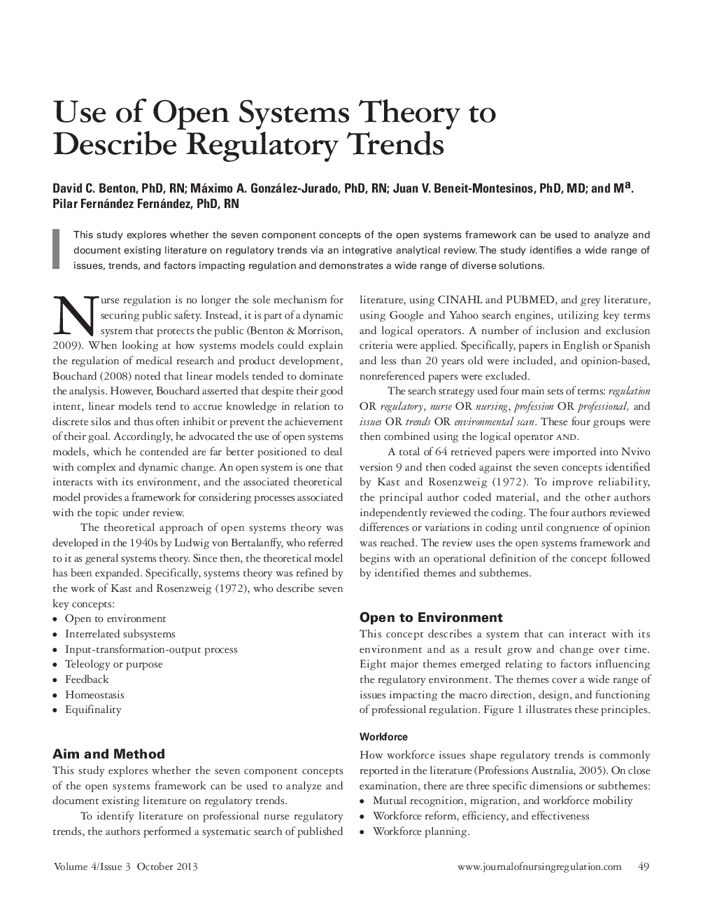 عکس صفحه اول مقاله: Use of Open Systems Theory to Describe Regulatory Trends Use of Open Systems Theory to Describe Regulatory Trends