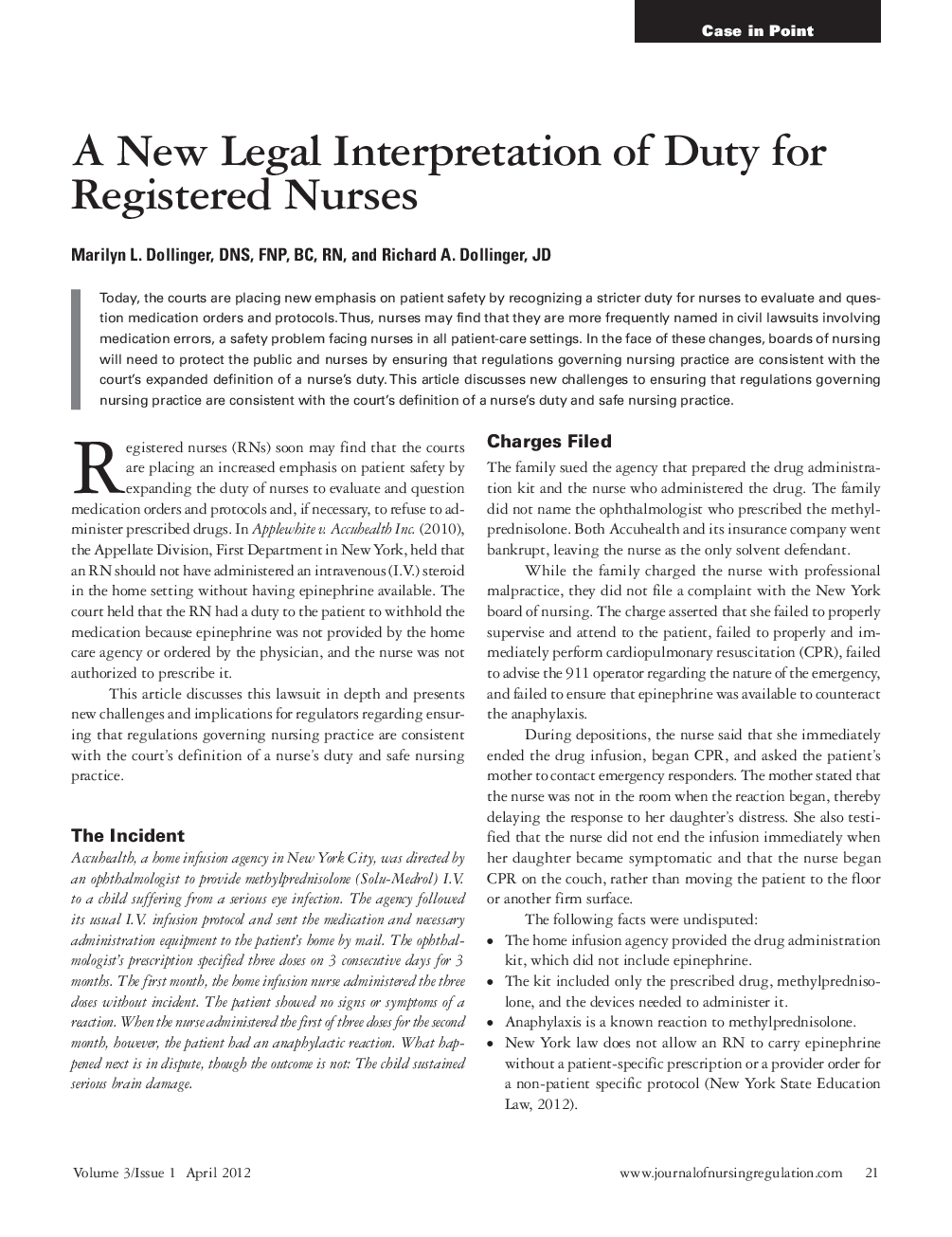عکس صفحه اول مقاله: A New Legal Interpretation of Duty for Registered Nurses A New Legal Interpretation of Duty for Registered Nurses