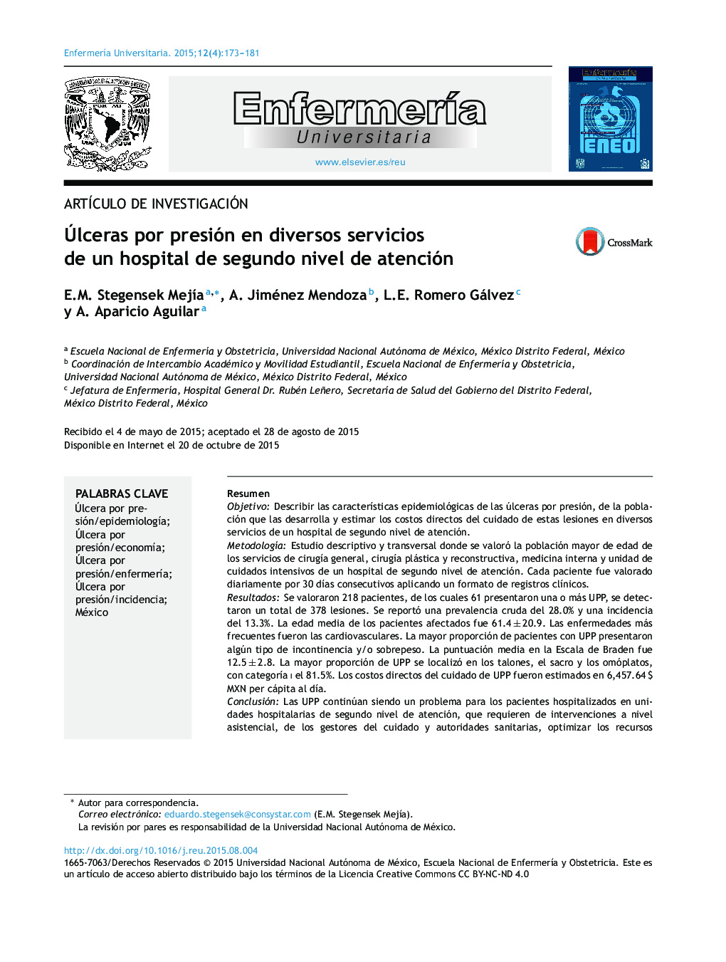 عکس صفحه اول مقاله: Úlceras por presión en diversos servicios de un hospital de segundo nivel de atención Úlceras por presión en diversos servicios de un hospital de segundo nivel de atención