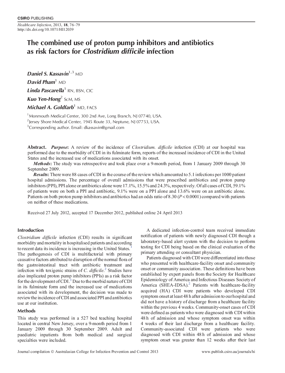 The combined use of proton pump inhibitors and antibiotics as risk factors for Clostridium difficile infection