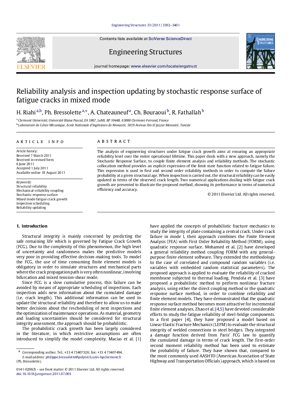 Reliability analysis and inspection updating by stochastic response surface of fatigue cracks in mixed mode