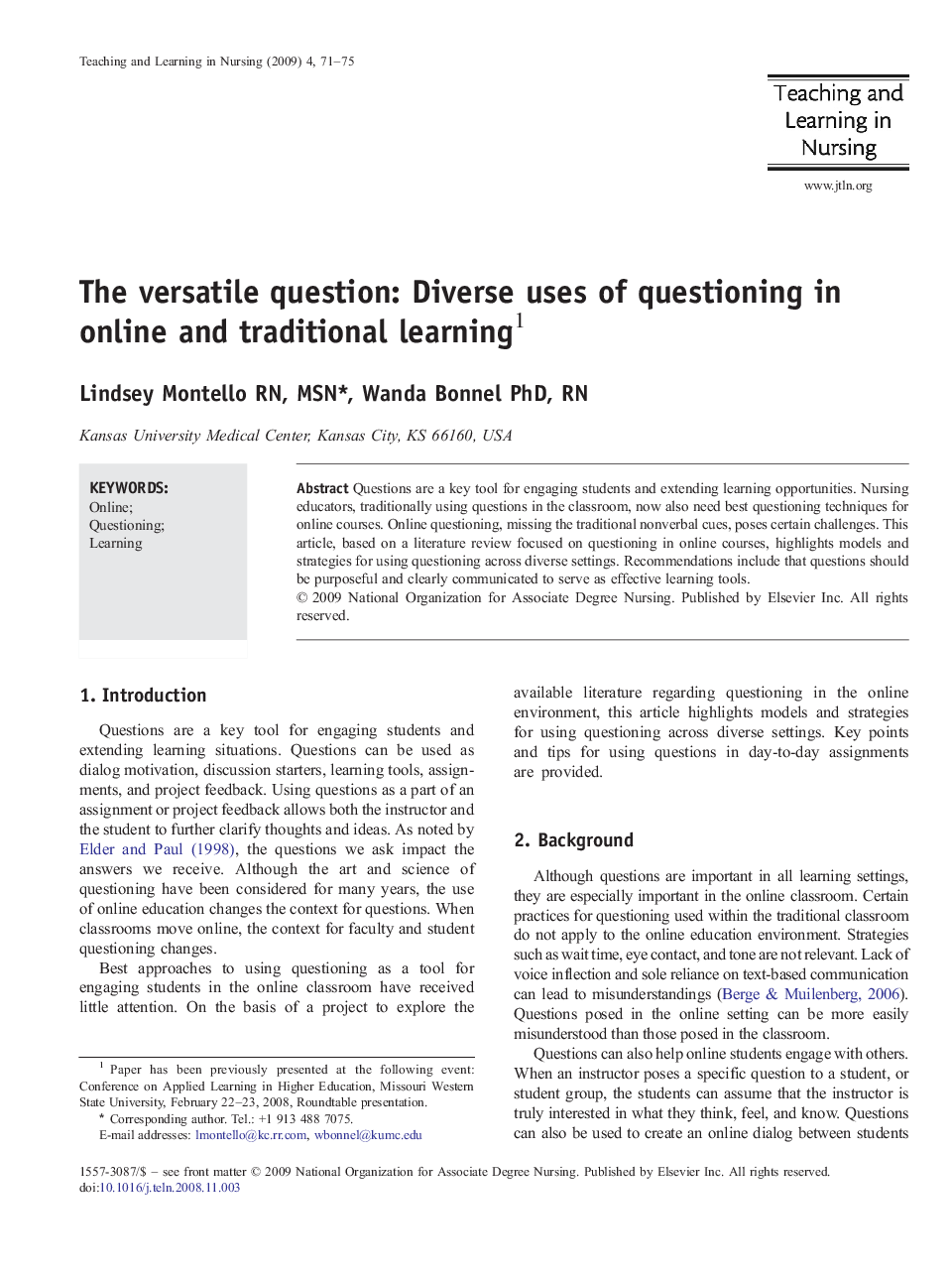 The versatile question: Diverse uses of questioning in online and traditional learning 1