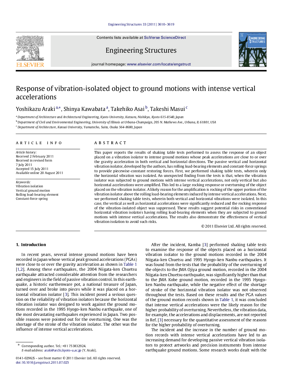 Response of vibration-isolated object to ground motions with intense vertical accelerations