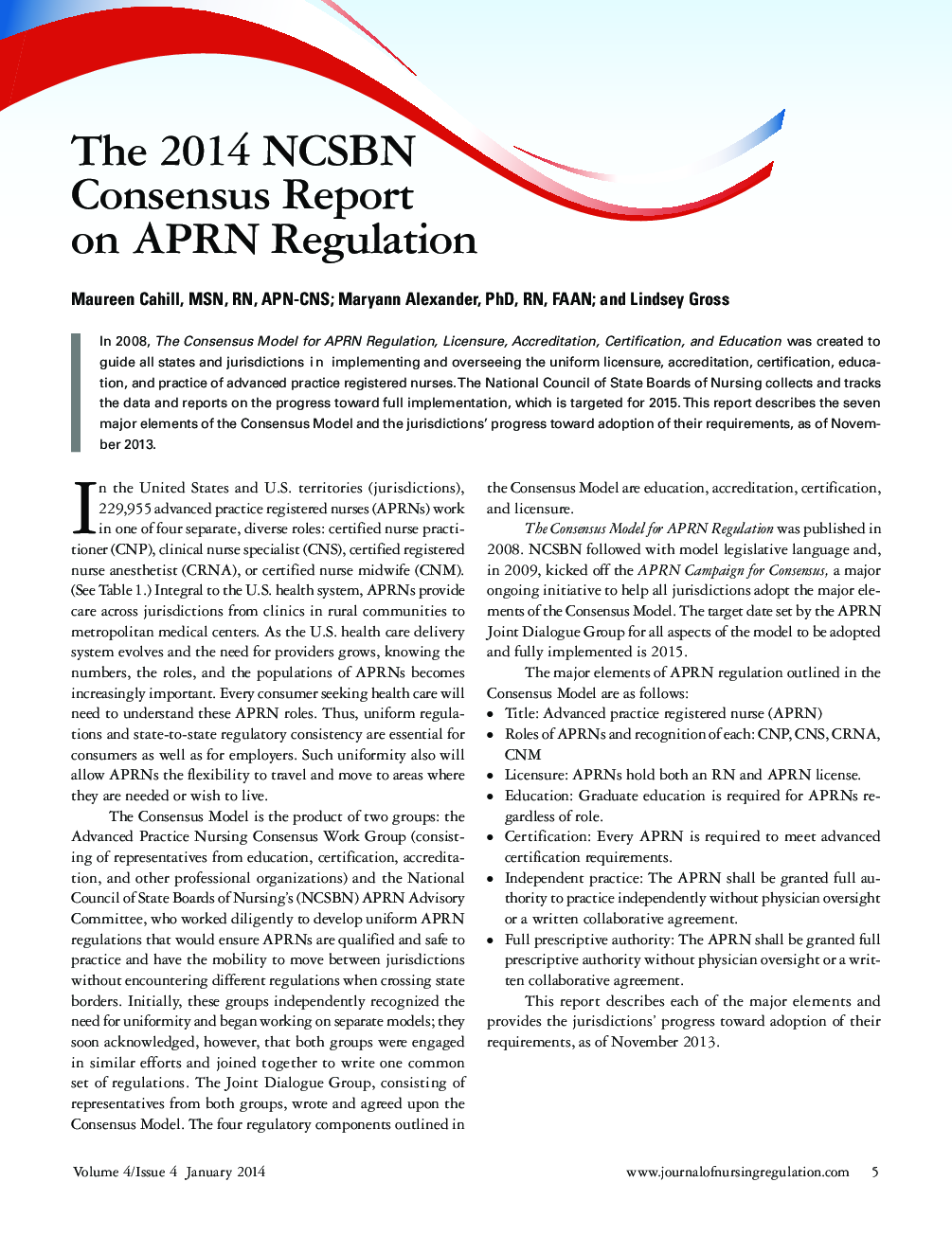 عکس صفحه اول مقاله: The 2014 NCSBN Consensus Report on APRN Regulation The 2014 NCSBN Consensus Report on APRN Regulation