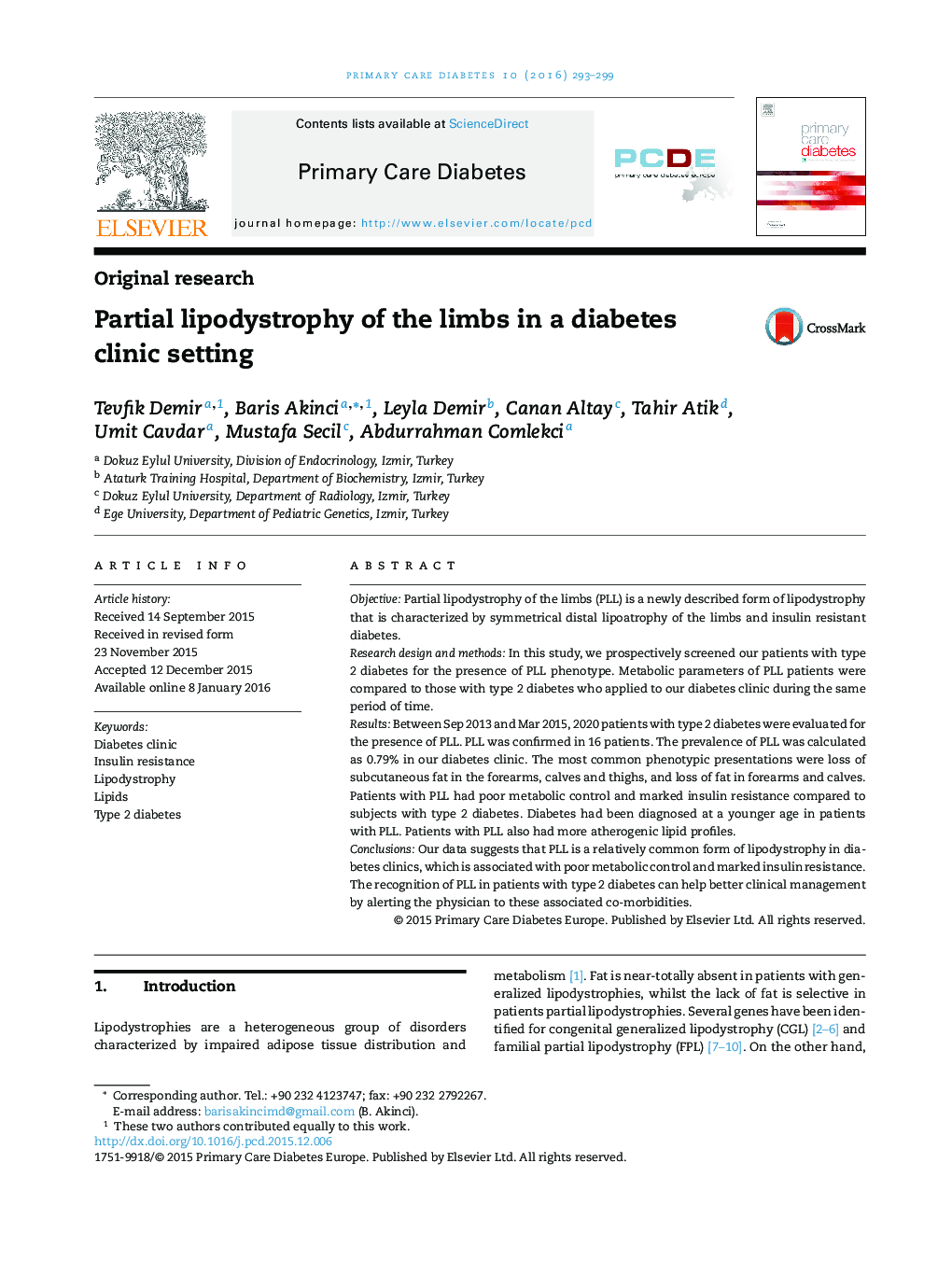 Partial lipodystrophy of the limbs in a diabetes clinic setting