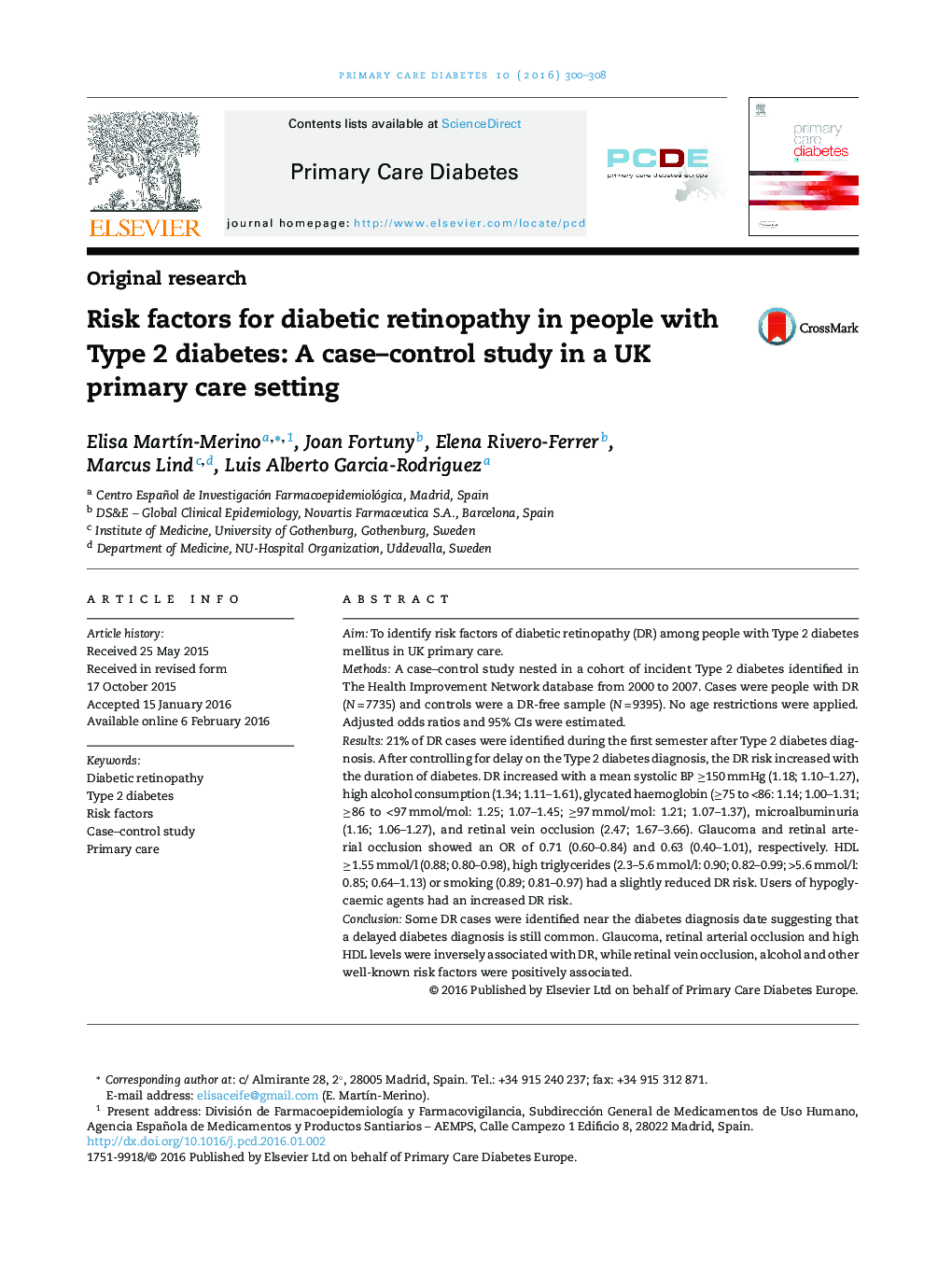 Risk factors for diabetic retinopathy in people with Type 2 diabetes: A case–control study in a UK primary care setting