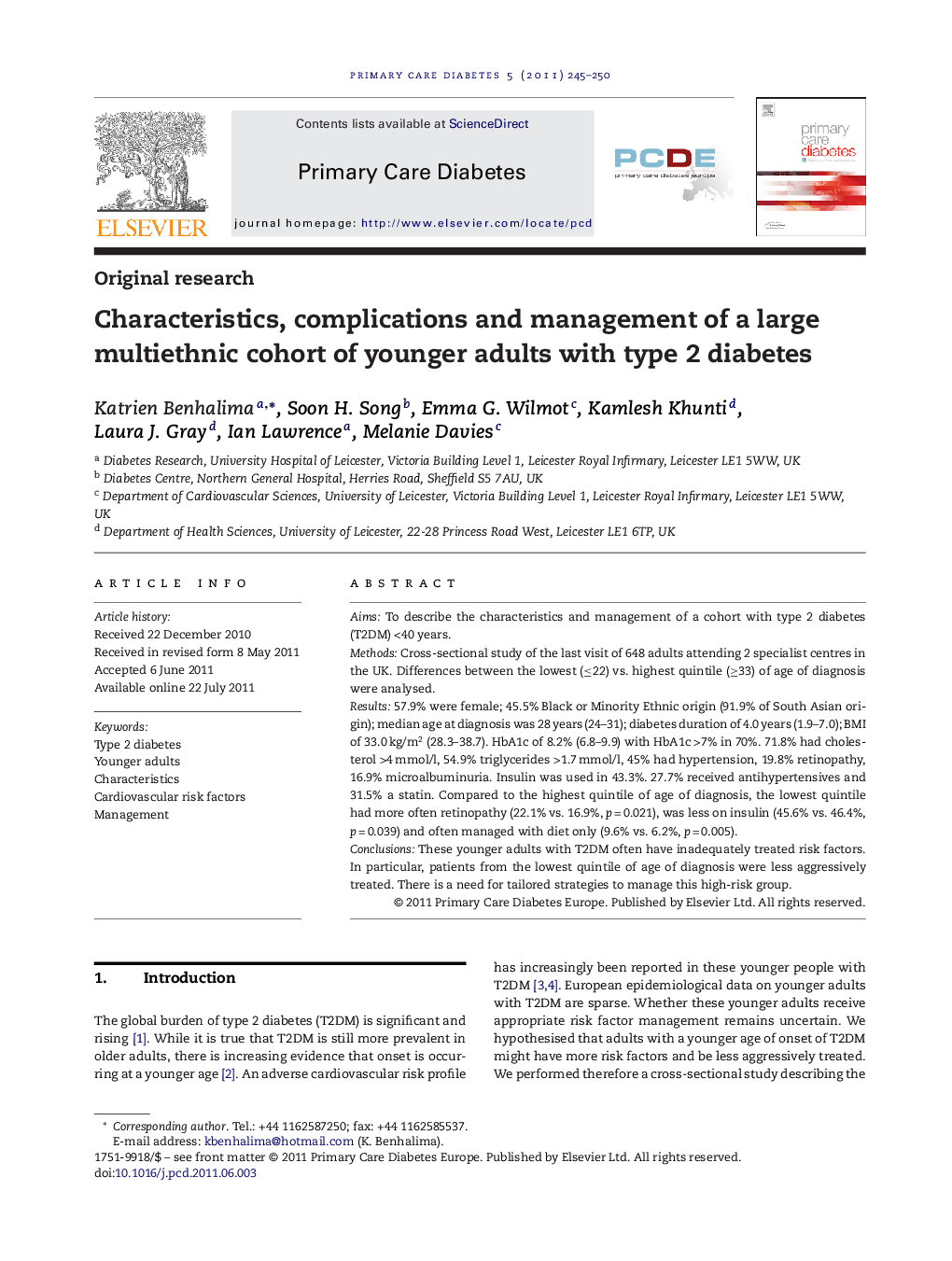 Characteristics, complications and management of a large multiethnic cohort of younger adults with type 2 diabetes