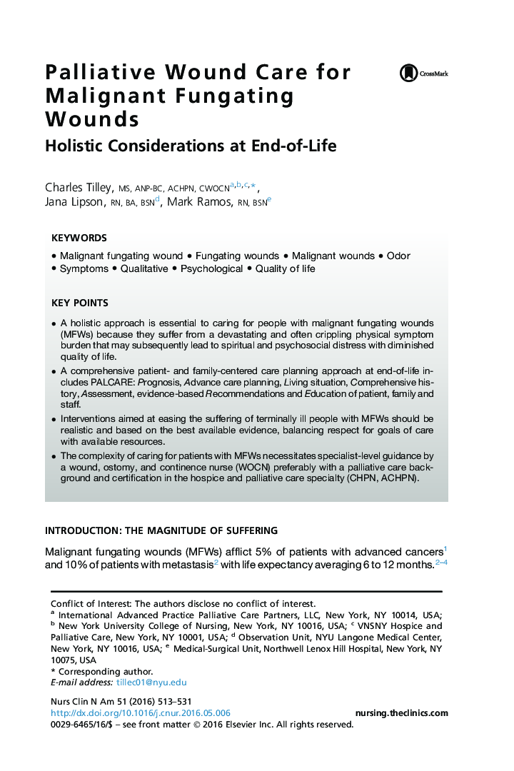 Palliative Wound Care for Malignant Fungating Wounds