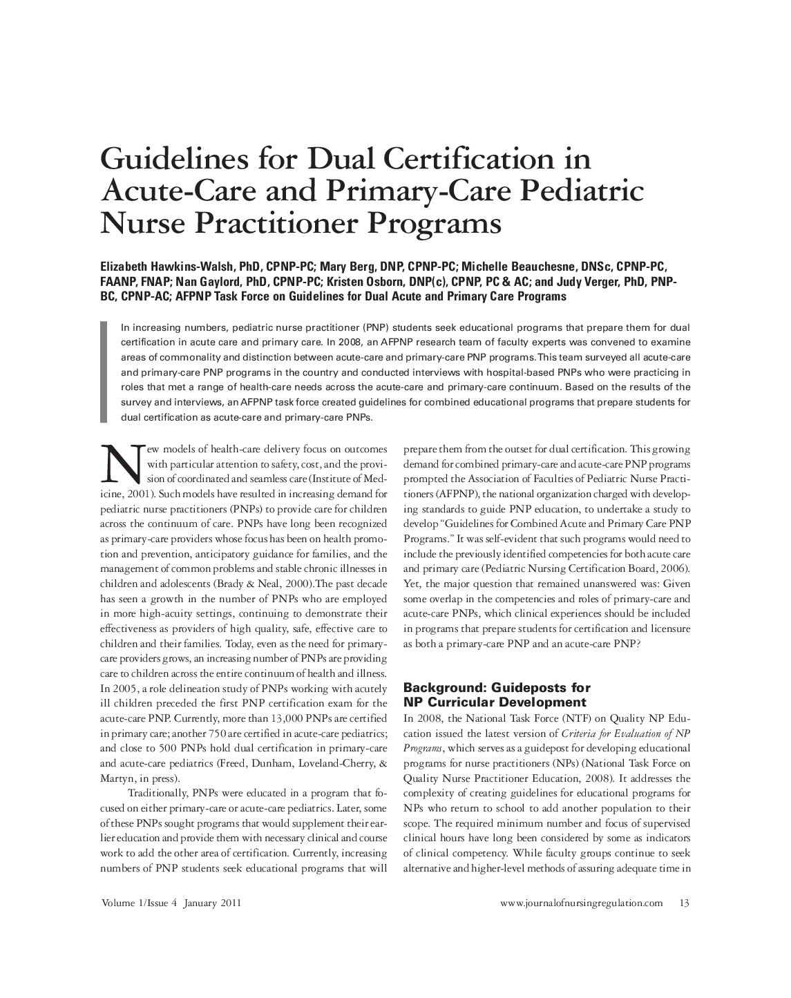عکس صفحه اول مقاله: Guidelines for Dual Certification in Acute-Care and Primary-Care Pediatric Nurse Practitioner Programs Guidelines for Dual Certification in Acute-Care and Primary-Care Pediatric Nurse Practitioner Programs