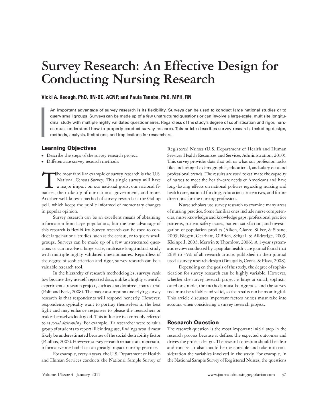 عکس صفحه اول مقاله: Survey Research: An Effective Design for Conducting Nursing Research Survey Research: An Effective Design for Conducting Nursing Research