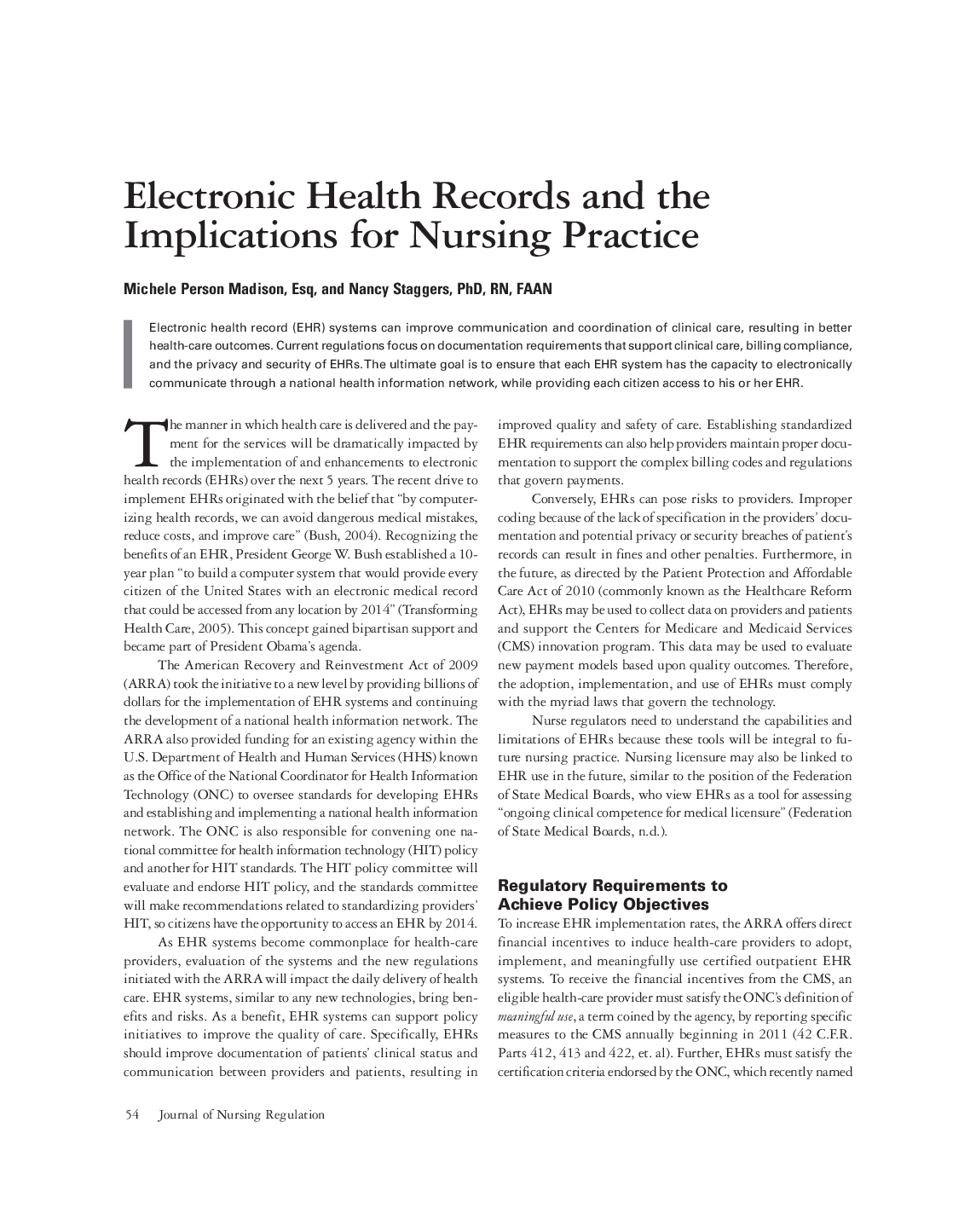 عکس صفحه اول مقاله: Electronic Health Records and the Implications for Nursing Practice Electronic Health Records and the Implications for Nursing Practice