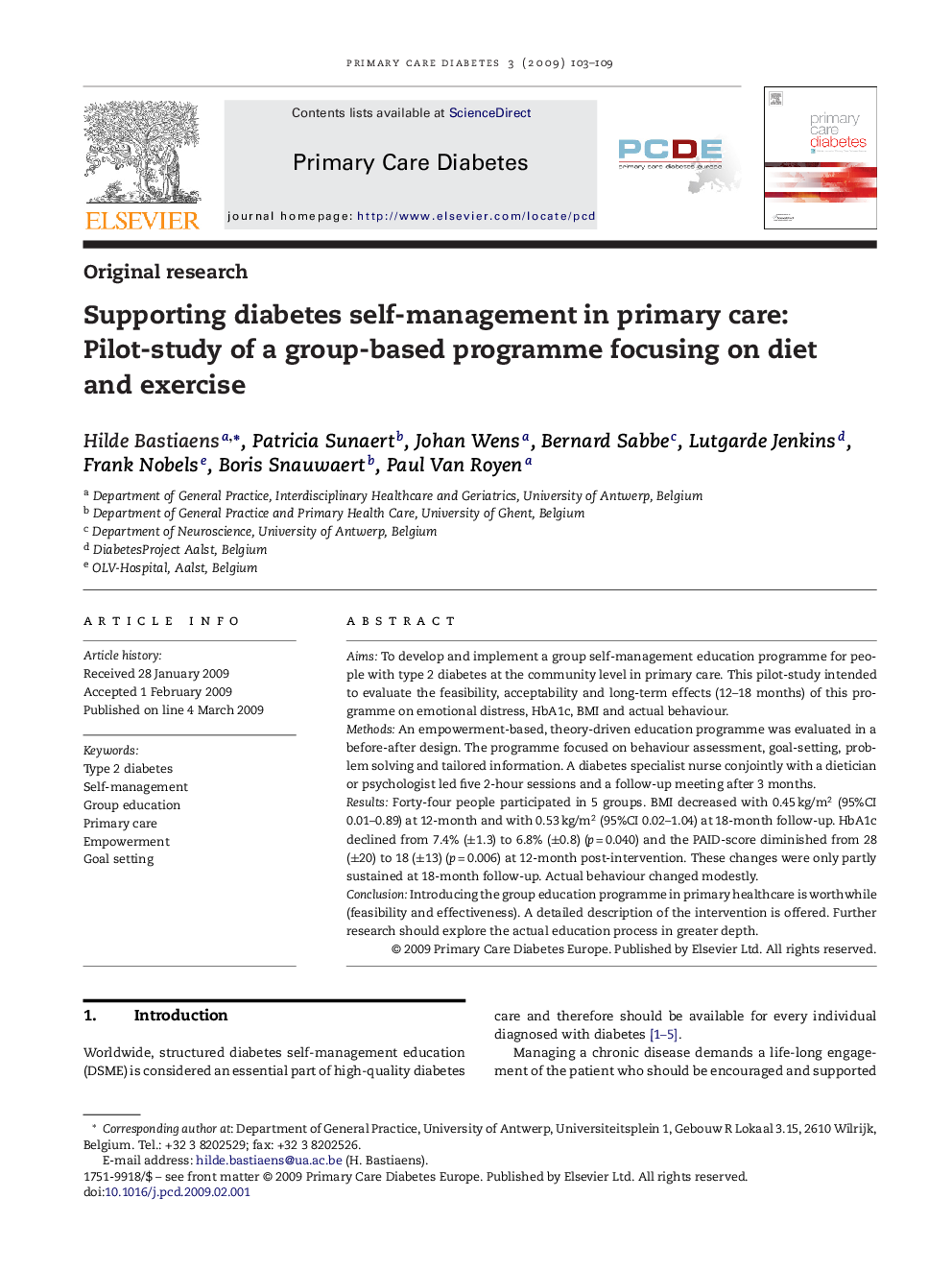 Supporting diabetes self-management in primary care: Pilot-study of a group-based programme focusing on diet and exercise