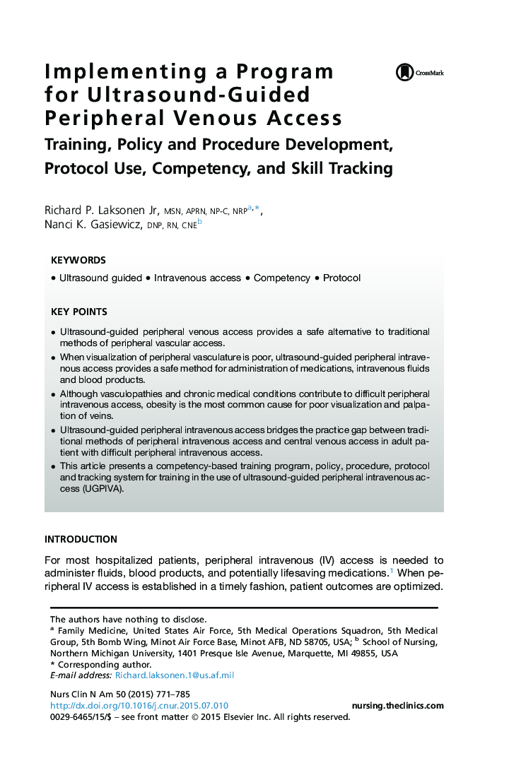 Implementing a Program for Ultrasound-Guided Peripheral Venous Access