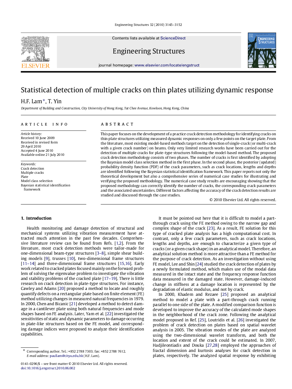 Statistical detection of multiple cracks on thin plates utilizing dynamic response