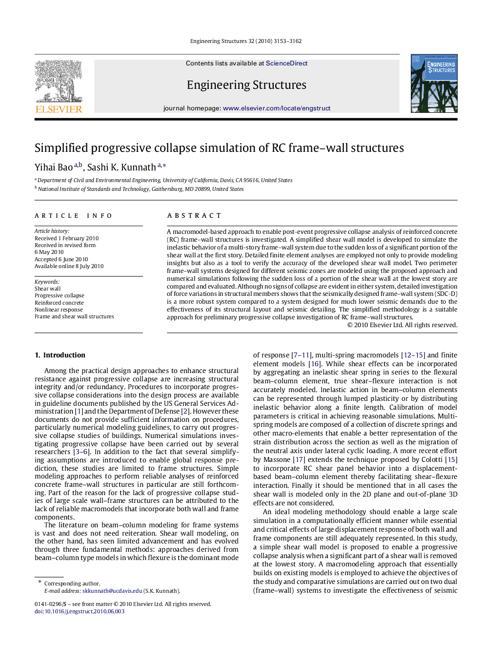 Simplified progressive collapse simulation of RC frame–wall structures