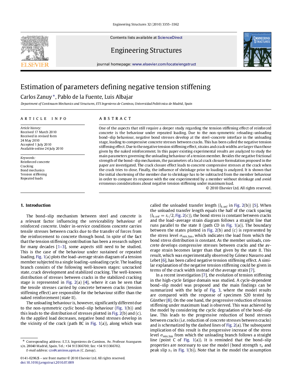 Estimation of parameters defining negative tension stiffening