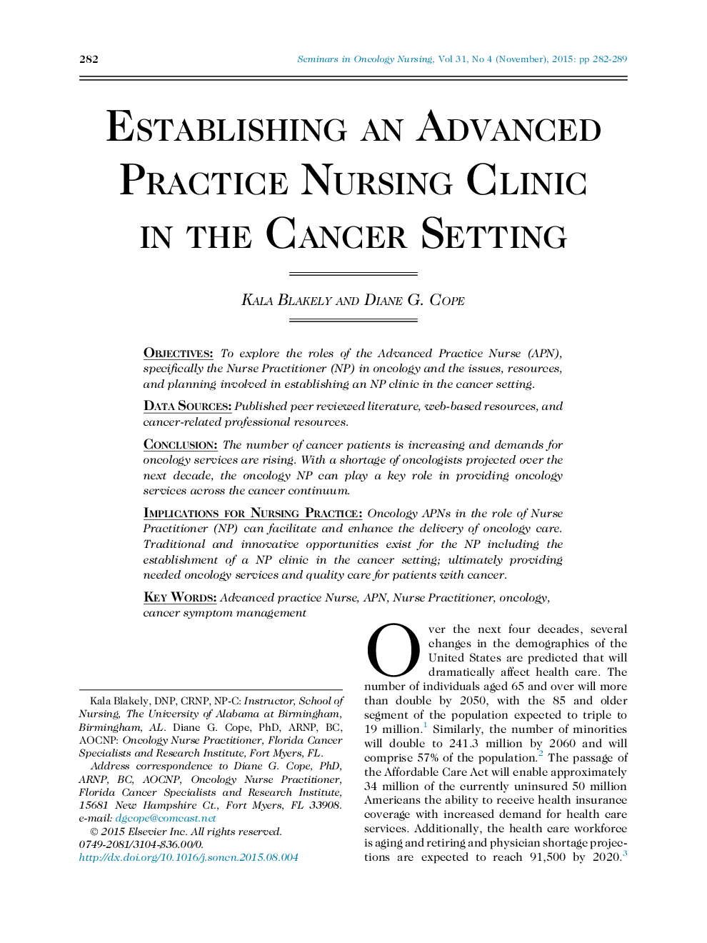 Establishing an Advanced Practice Nursing Clinic in the Cancer Setting