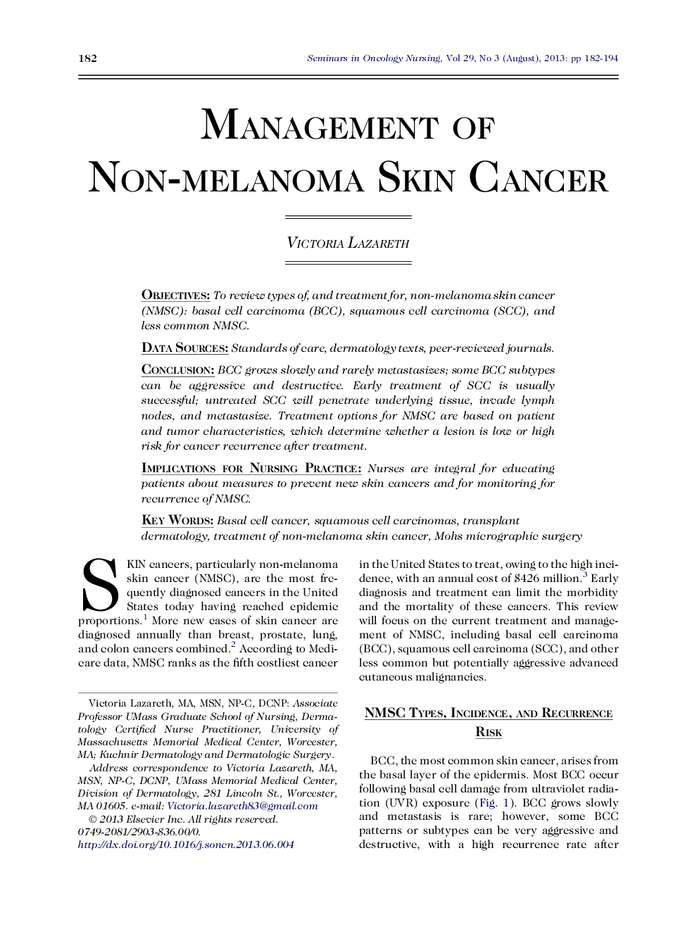 Management of Non-melanoma Skin Cancer