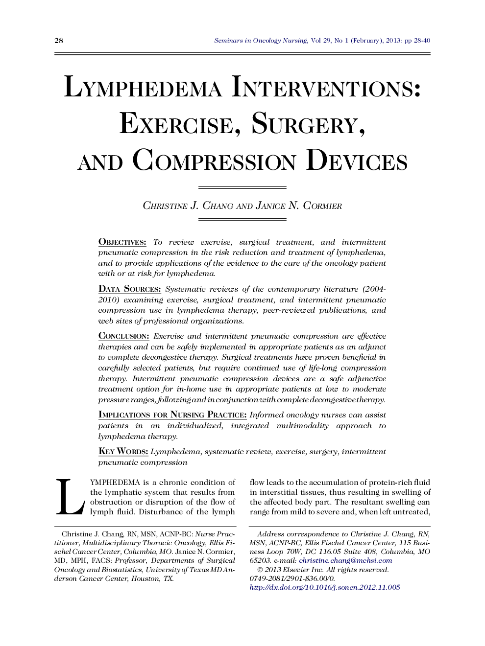 Lymphedema Interventions: Exercise, Surgery, and Compression Devices