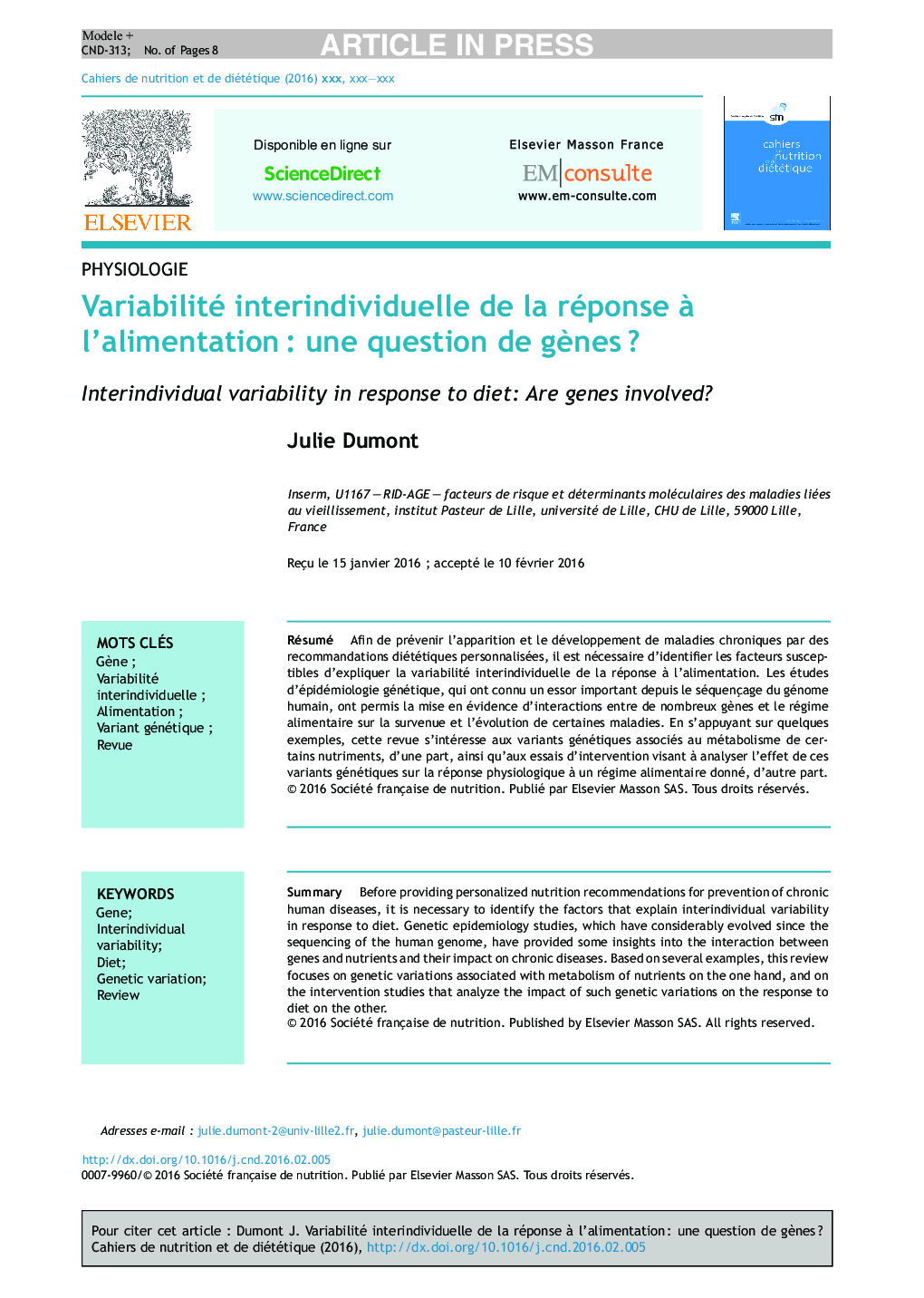 Variabilité interindividuelle de la réponse Ã  l'alimentationÂ : une question de gÃ¨nesÂ ?