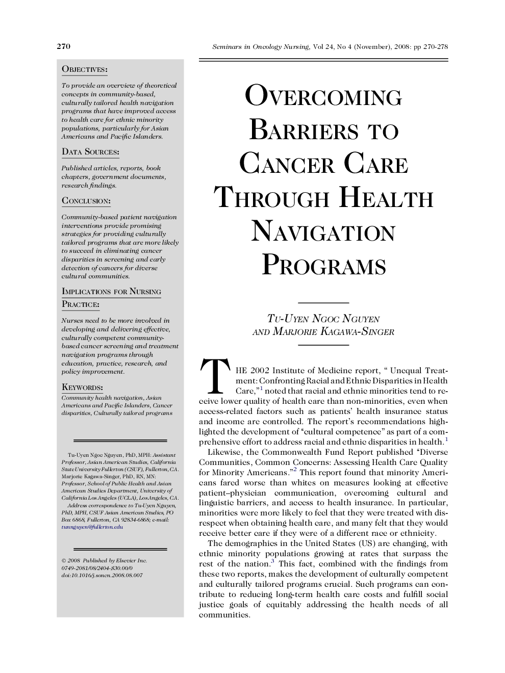 Overcoming Barriers to Cancer Care Through Health Navigation Programs