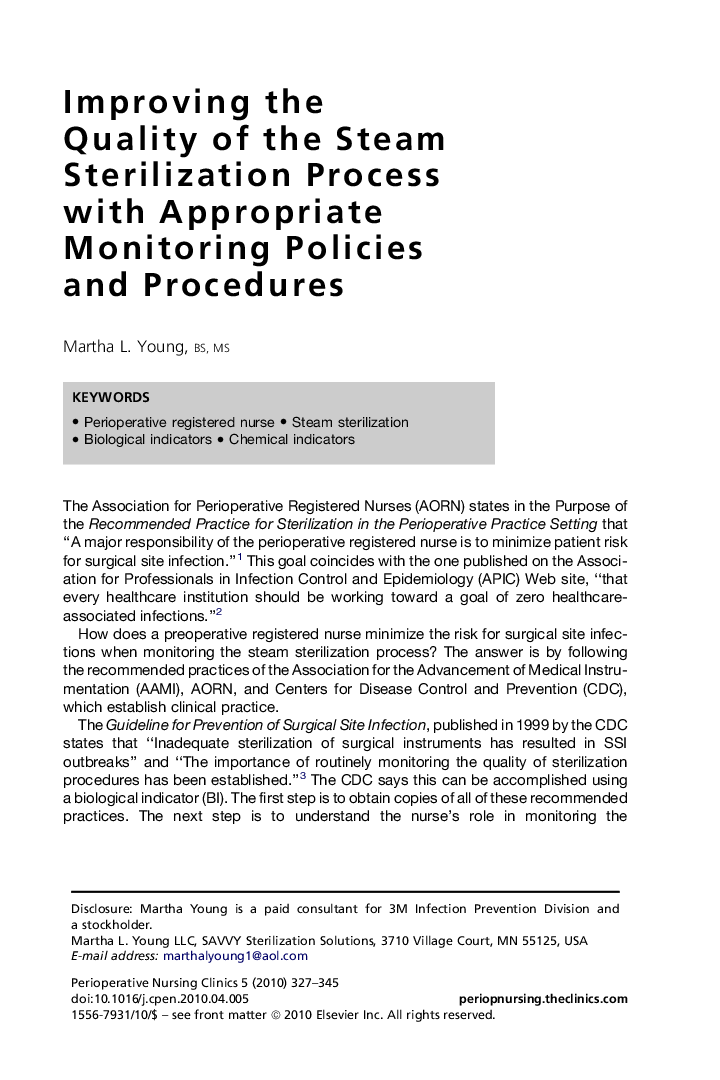 Improving the Quality of the Steam Sterilization Process with Appropriate Monitoring Policies and Procedures