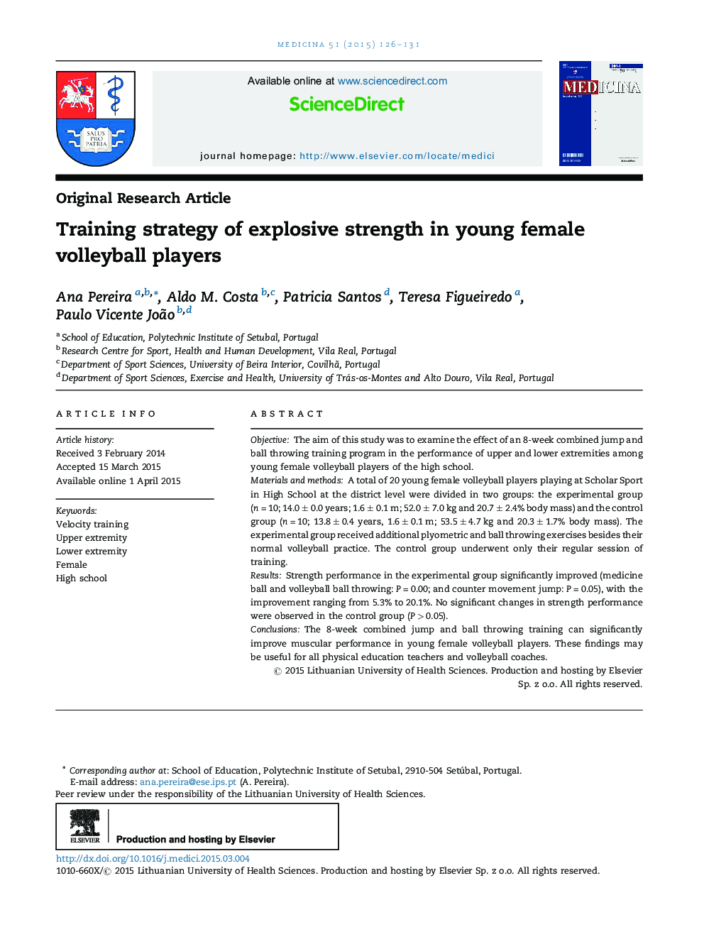 Training strategy of explosive strength in young female volleyball players 