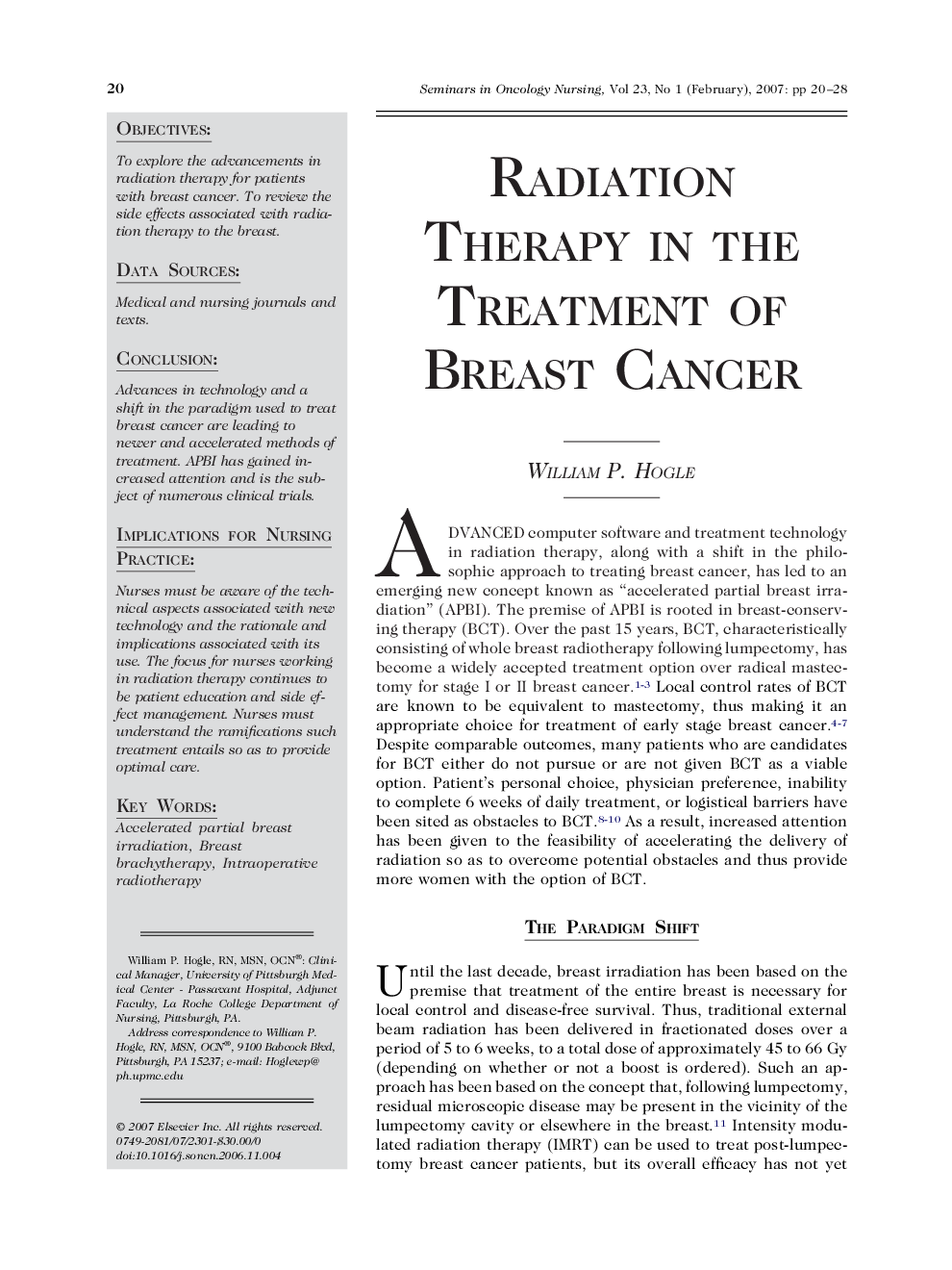 Radiation Therapy in the Treatment of Breast Cancer