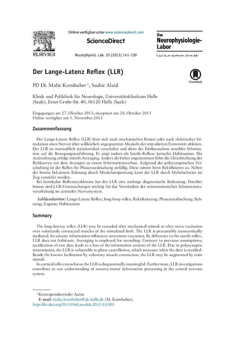 Der Lange-Latenz Reflex (LLR)